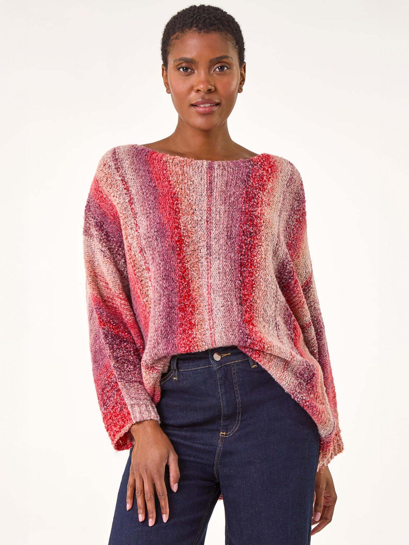 Roman Slash Neck Boucle Knit Jumper - Pink