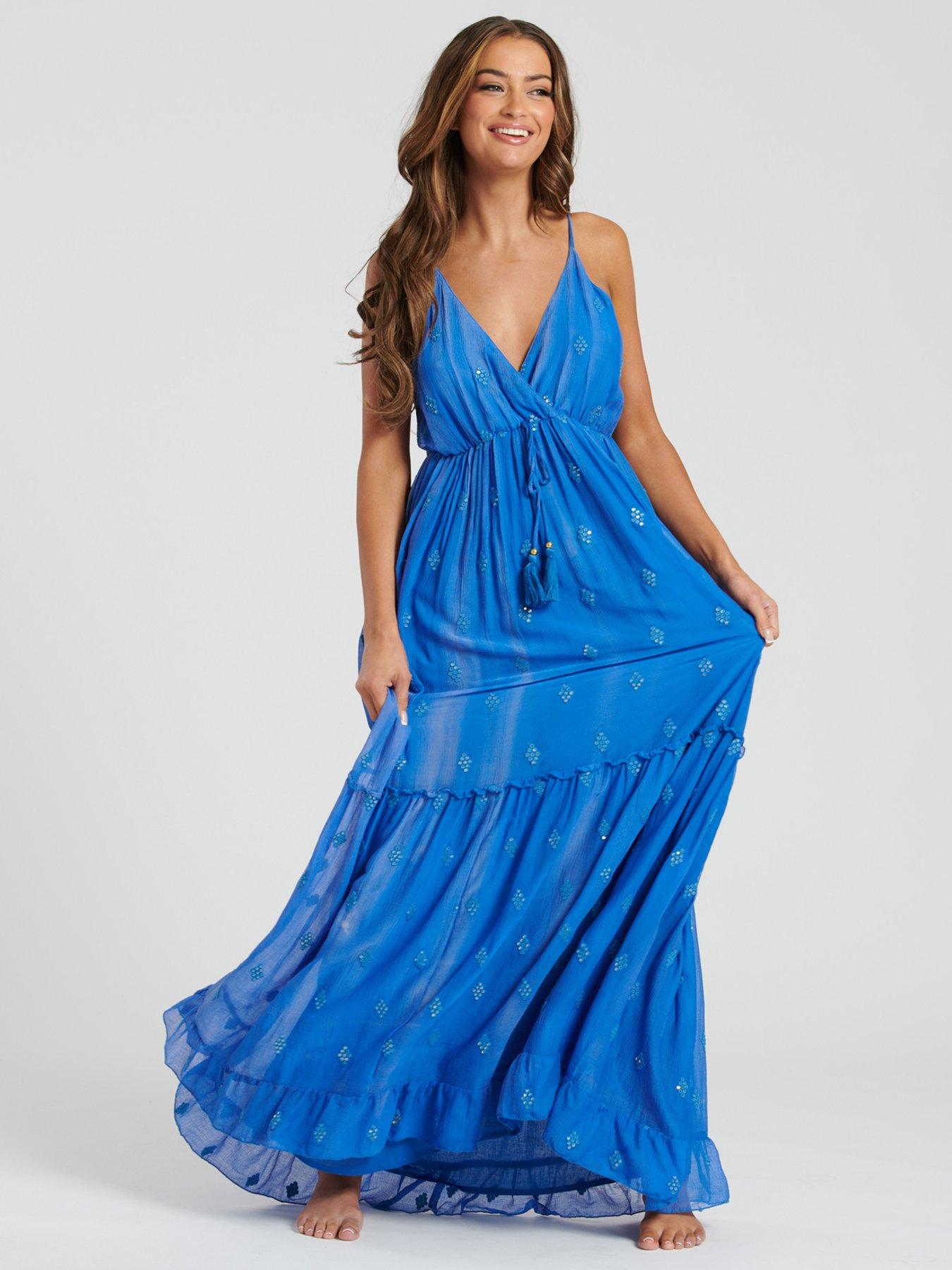 undefined Sequin Detail Cami Maxi Dress - Blue