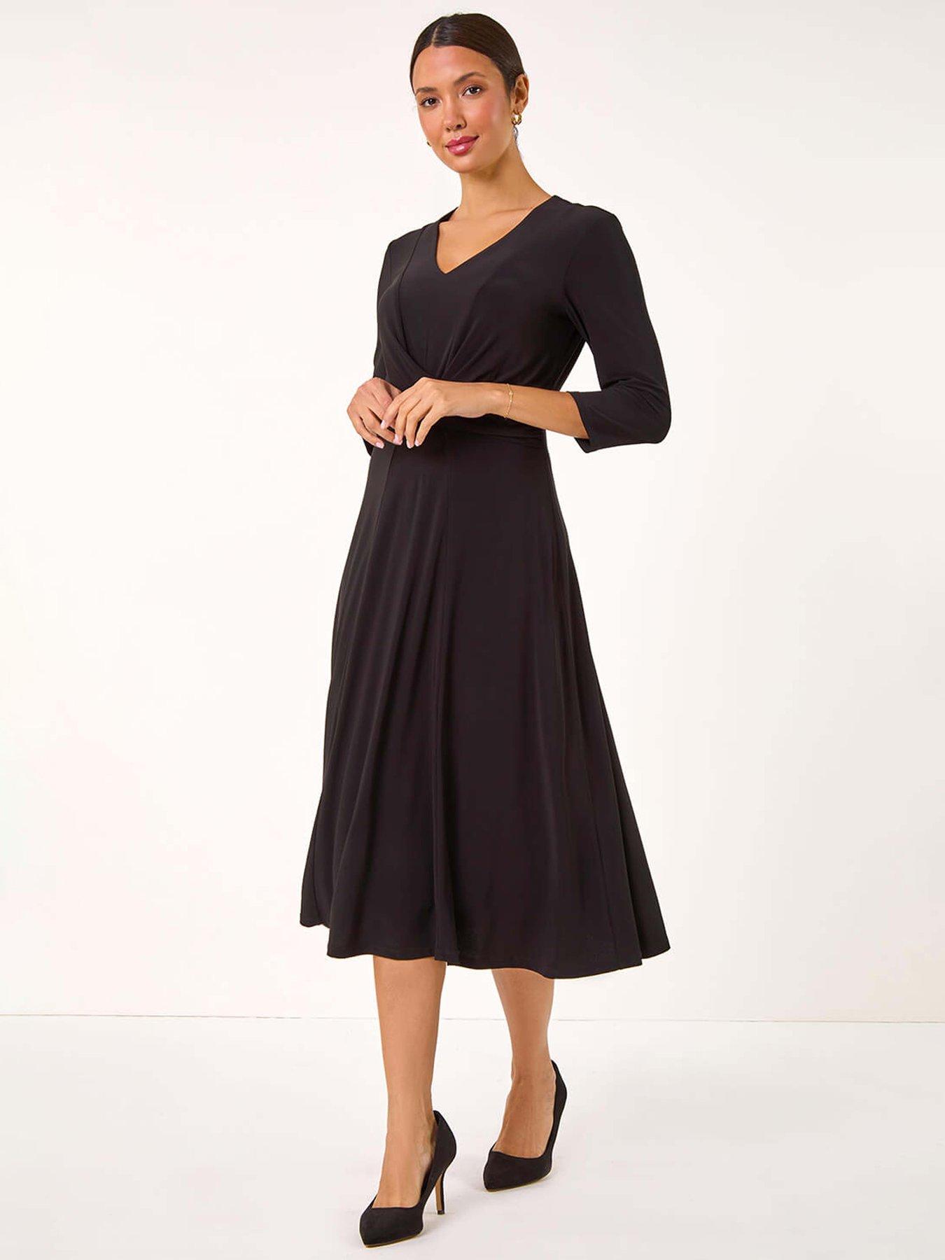Image 1 of 5 of Roman Stretch Crossover Midi Dress - Black