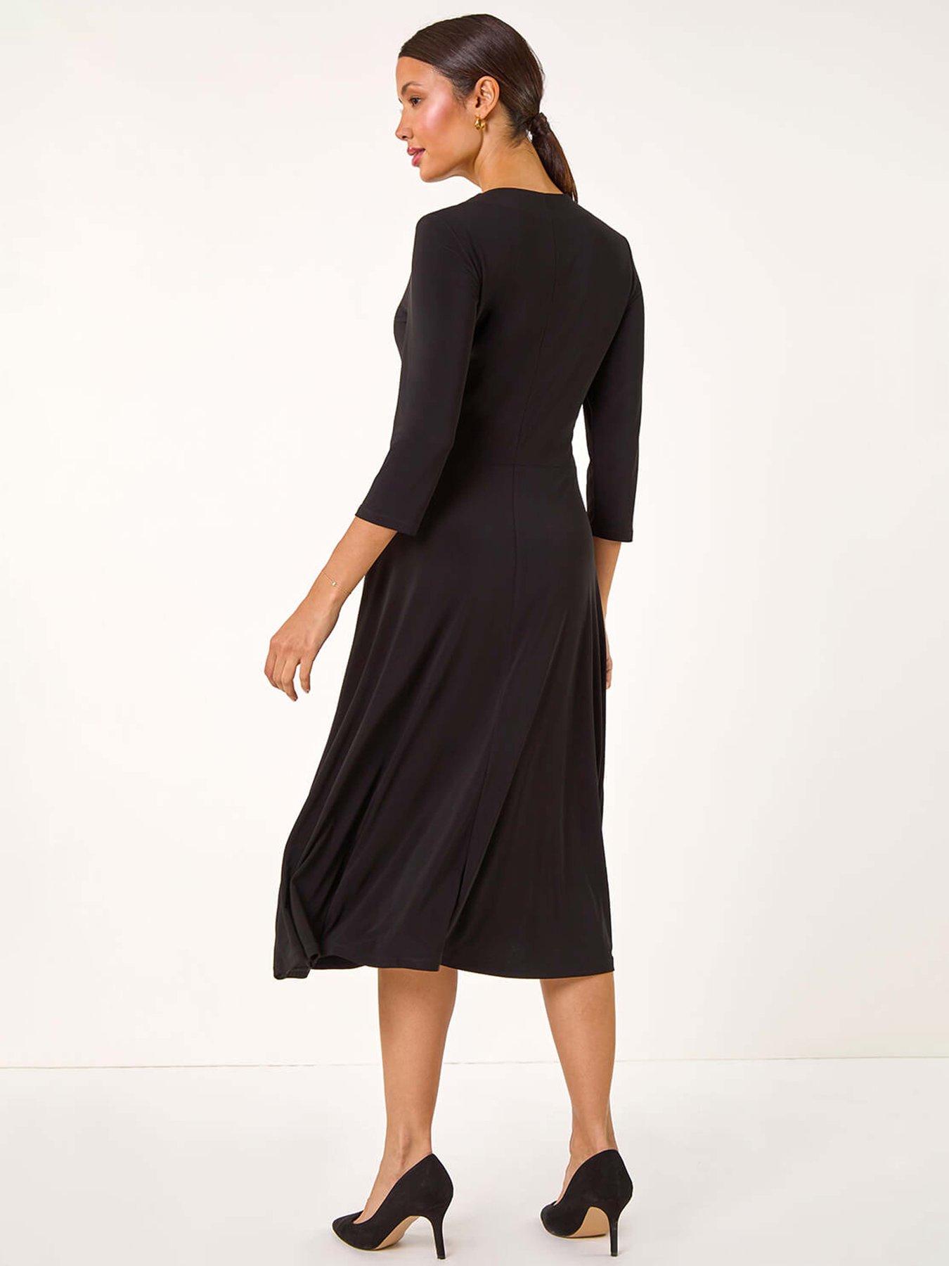Image 2 of 5 of Roman Stretch Crossover Midi Dress - Black