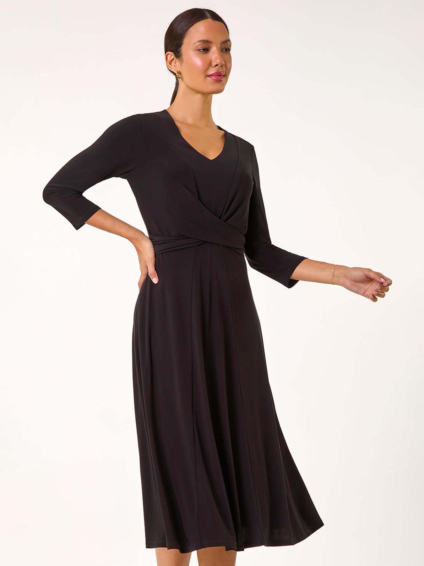 Image 3 of 5 of Roman Stretch Crossover Midi Dress - Black
