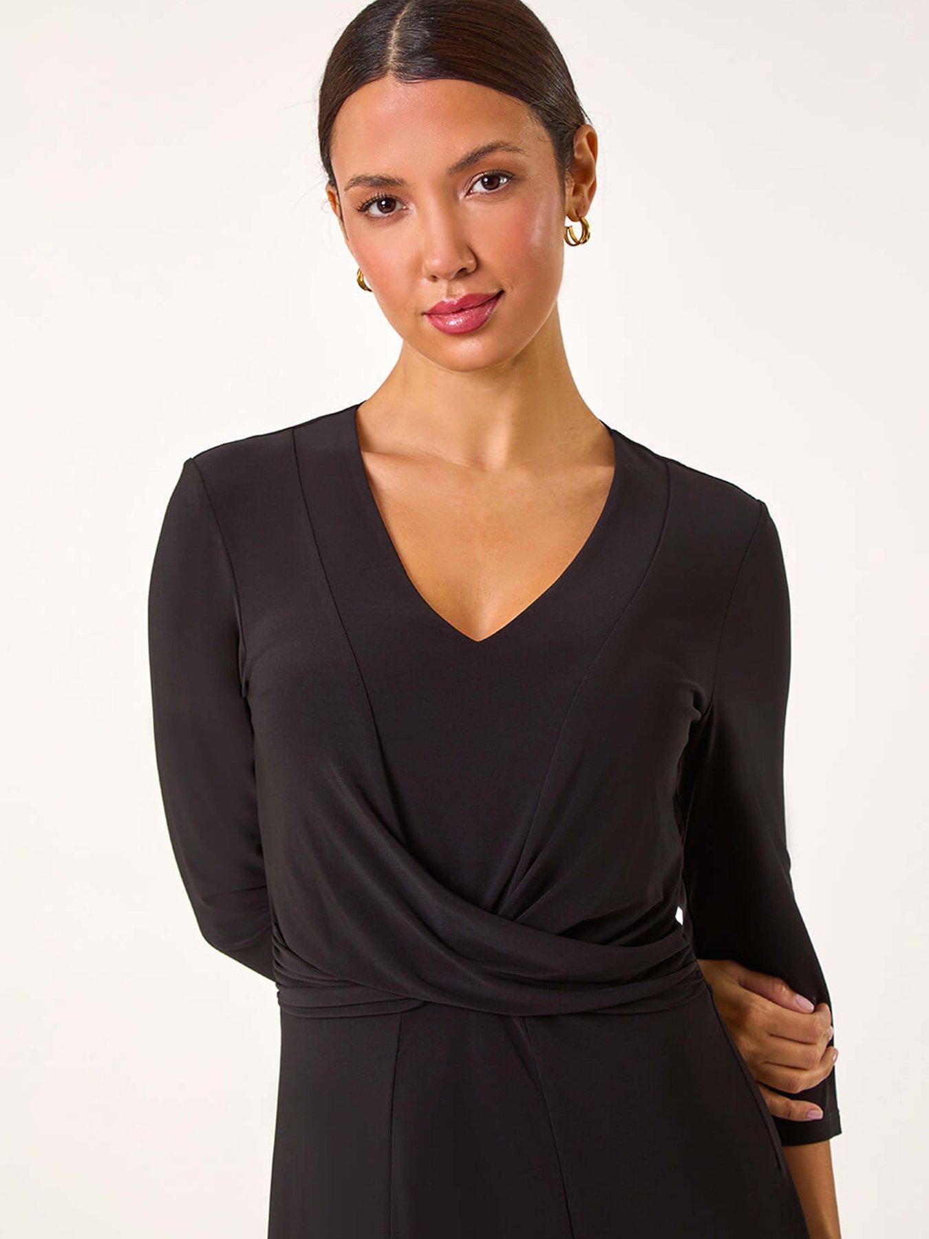 Image 4 of 5 of Roman Stretch Crossover Midi Dress - Black