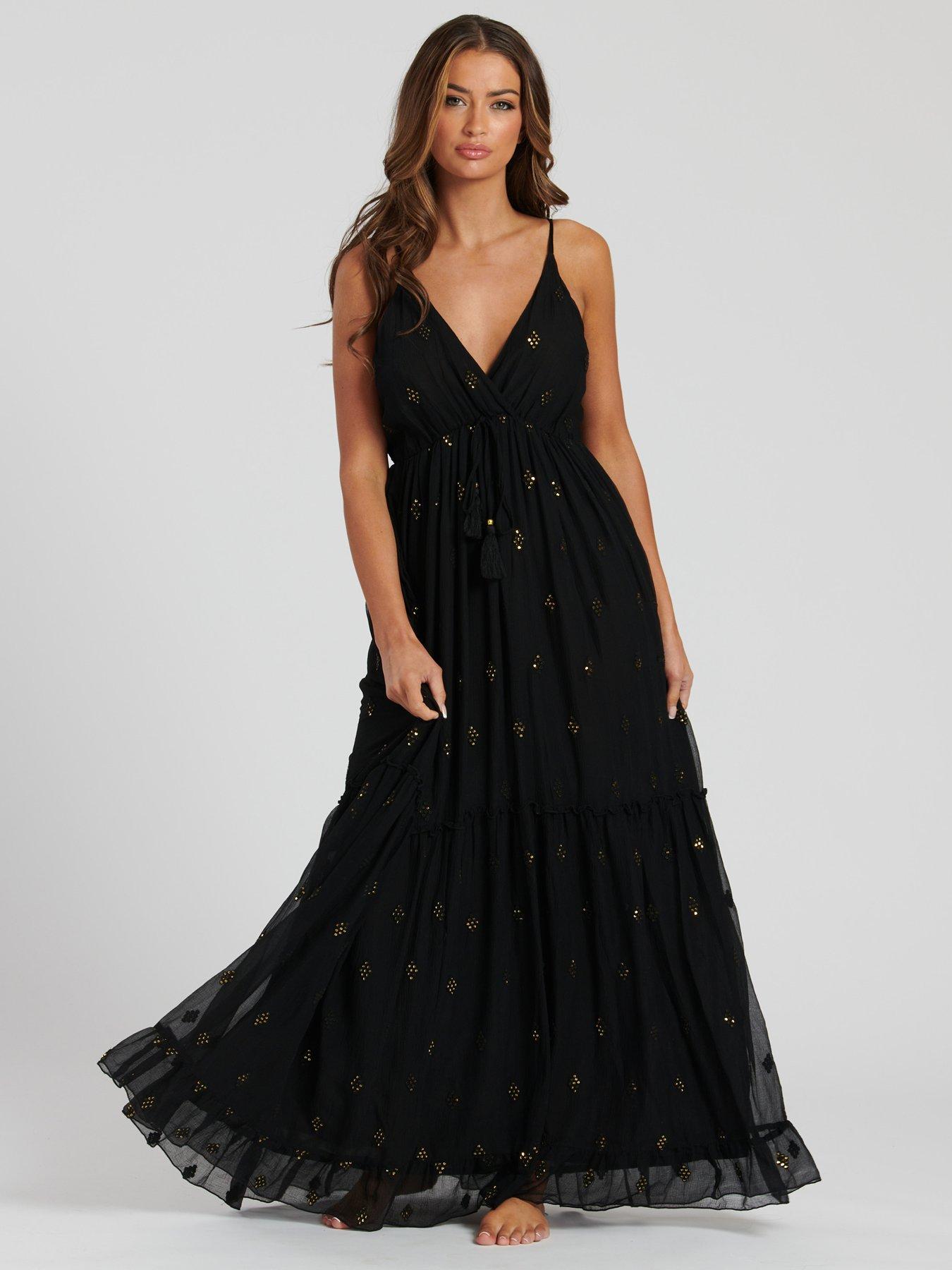 undefined Sequin Detail Cami Maxi Dress - Black