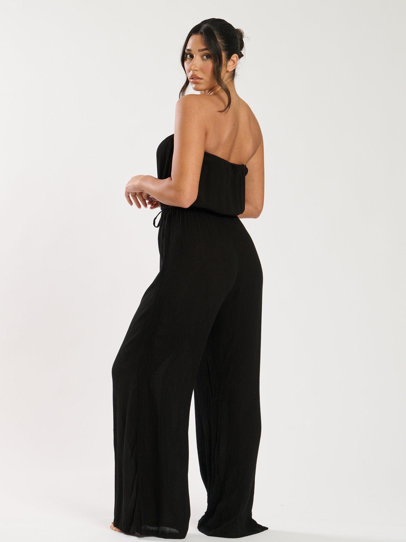 Image 4 of 5 of South Beach Crinkle Viscose Strapless Jumpsuit - Black