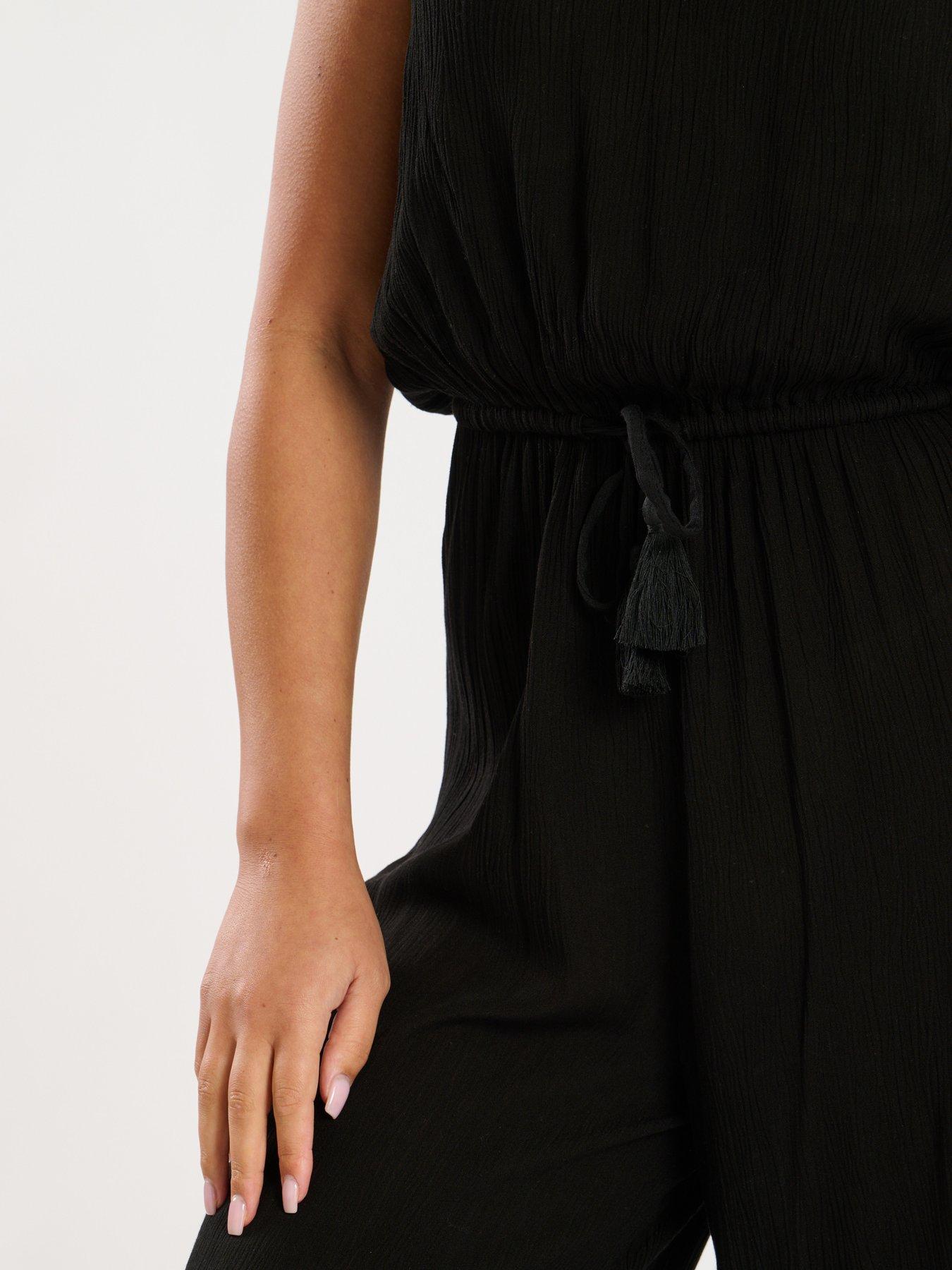 Image 5 of 5 of South Beach Crinkle Viscose Strapless Jumpsuit - Black