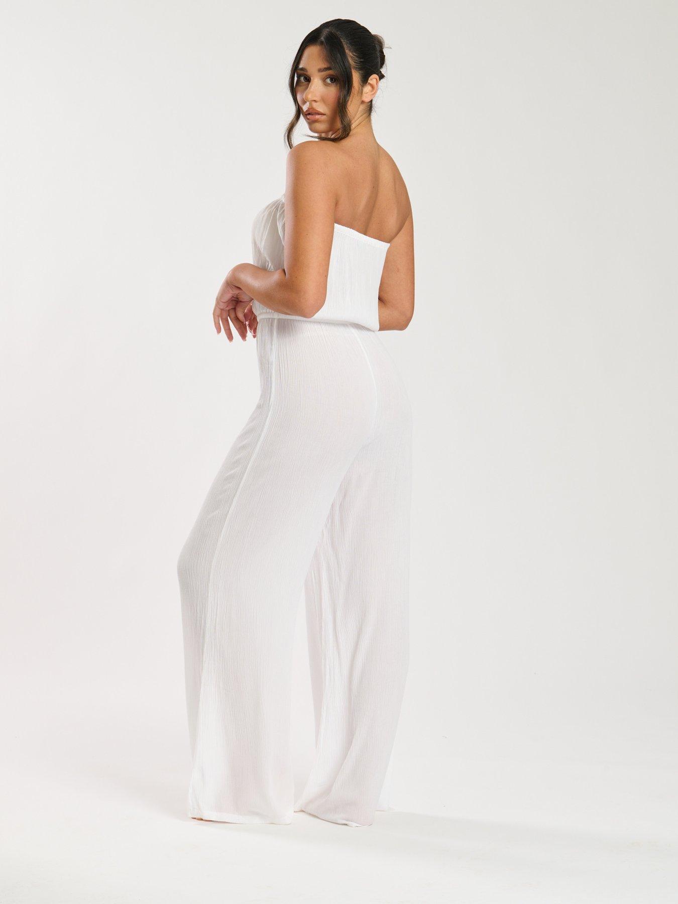 Image 2 of 4 of South Beach Crinkle Viscose Strapless Jumpsuit - White