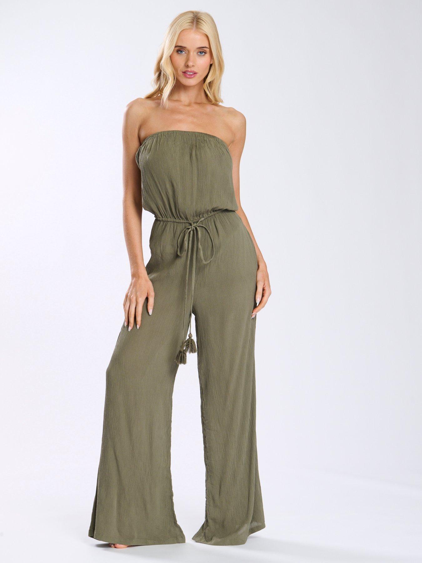 South Beach Crinkle Viscose Strapless Jumpsuit