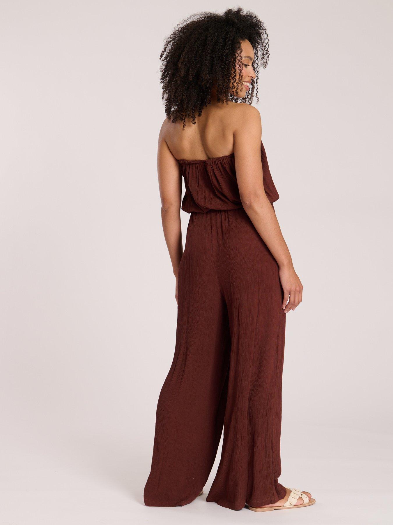 Image 2 of 3 of South Beach Crinkle Viscose Strapless Jumpsuit - Burgundy
