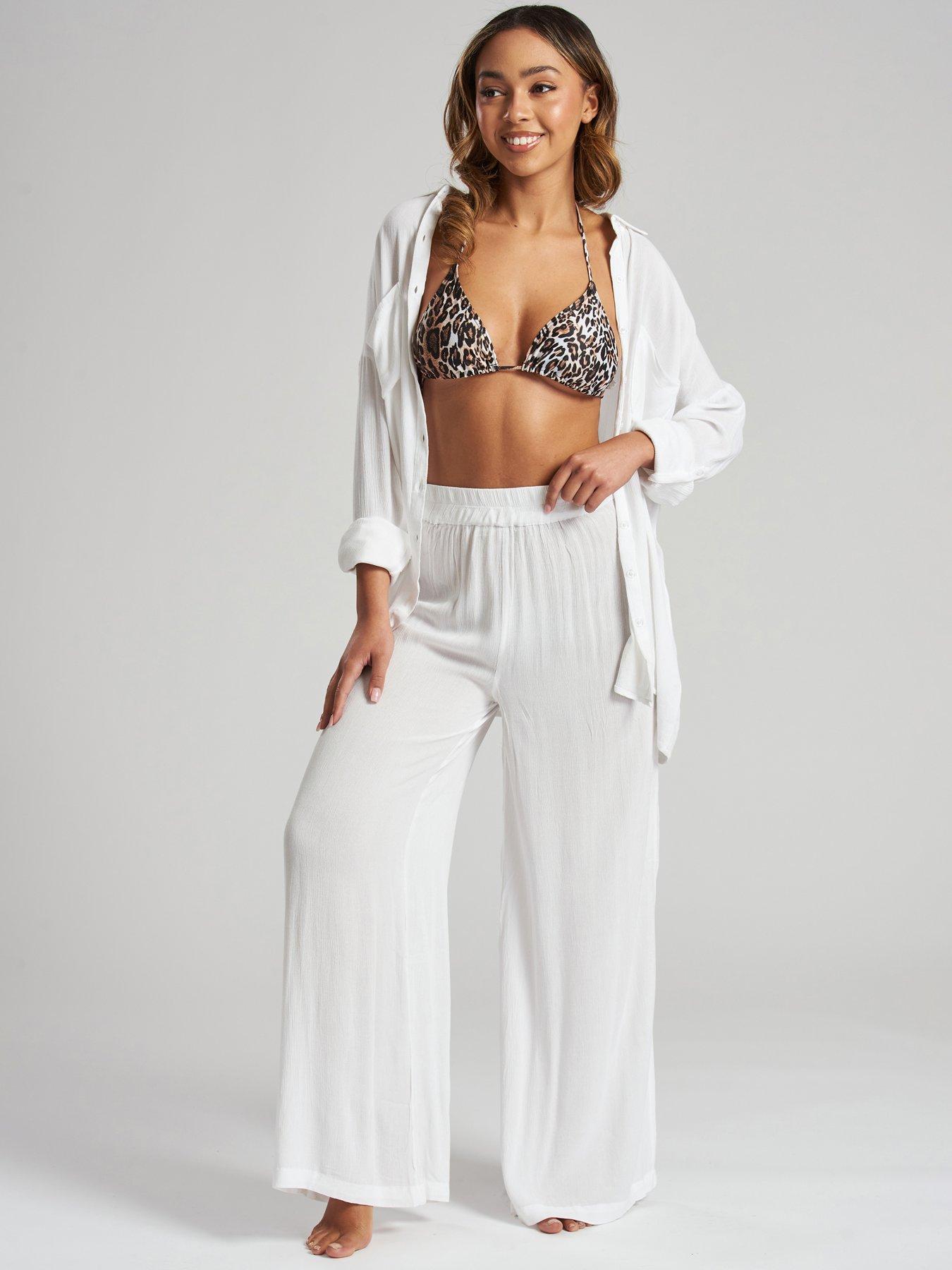 South Beach Crinkle Vicose Wide Leg Trousers - White