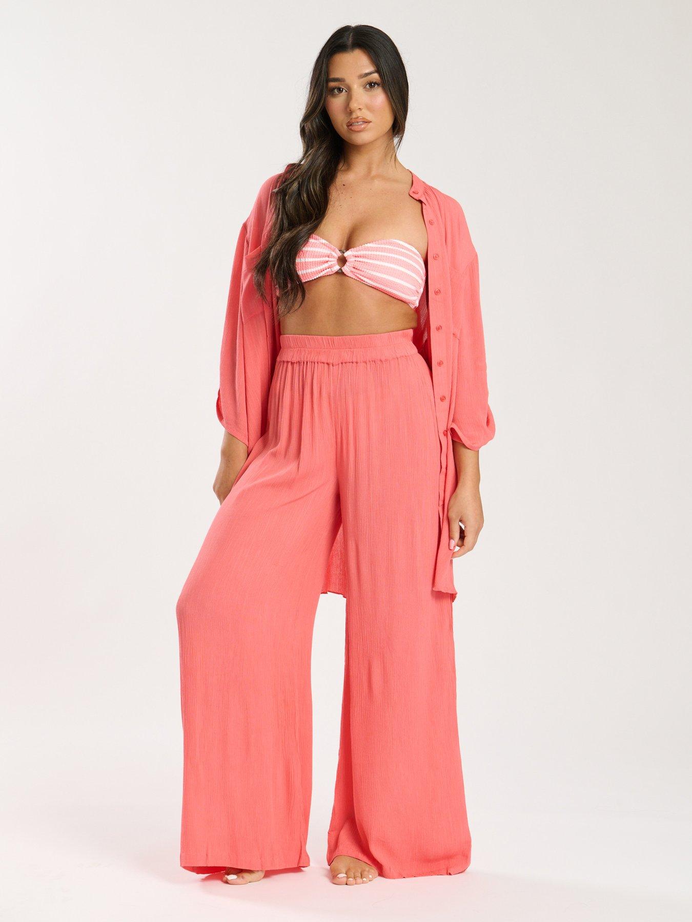 undefined Crinkle Vicose Wide Leg Trousers - Orange