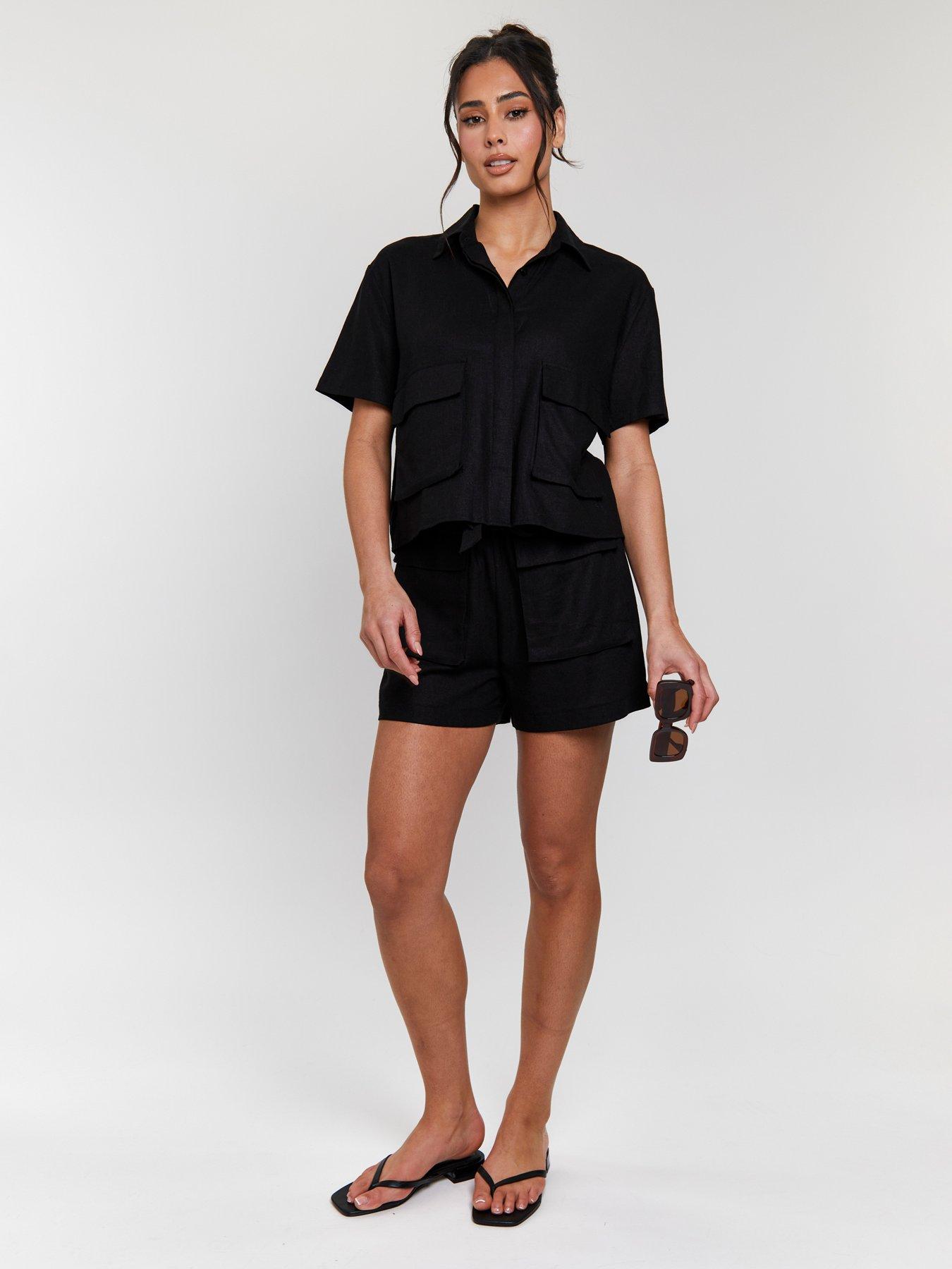undefined Linen Blend Short Sleeve Utility Shirt