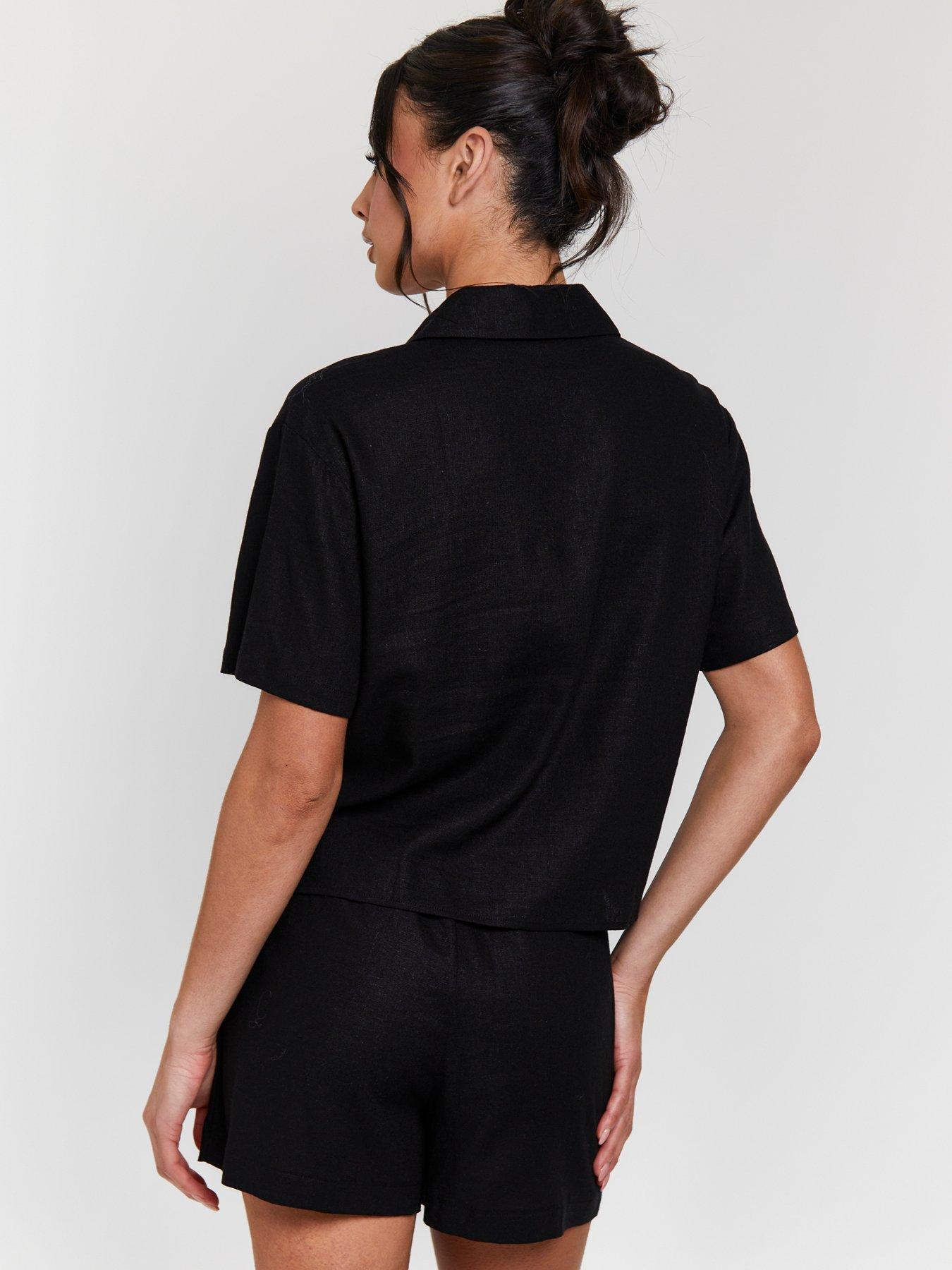 Image 5 of 5 of South Beach Linen Blend Short Sleeve Utility Shirt - Black