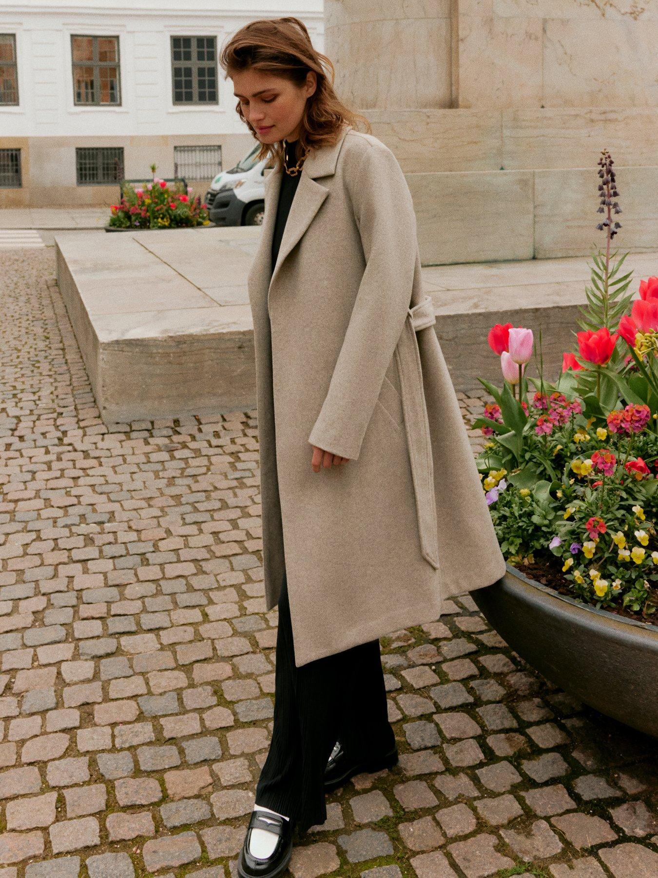 Image 1 of 4 of Vero Moda Longline Coat - Beige
