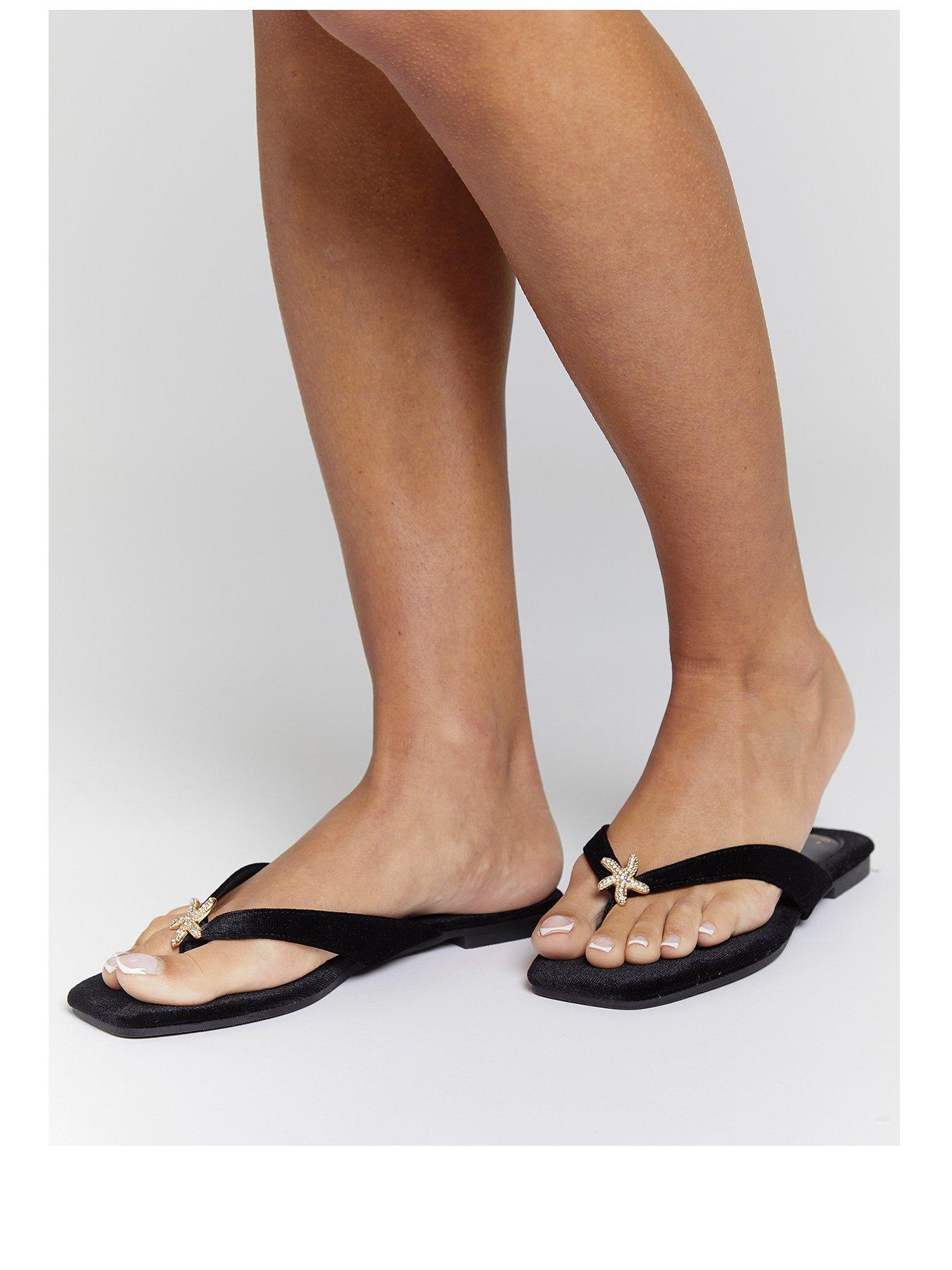 undefined Velvet Flip Flop With Starfish - Black