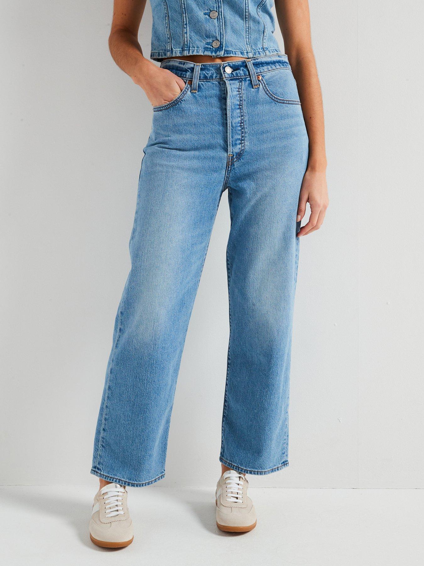 undefined Ribcage Straight Ankle Cotton Linen Jeans - Blue