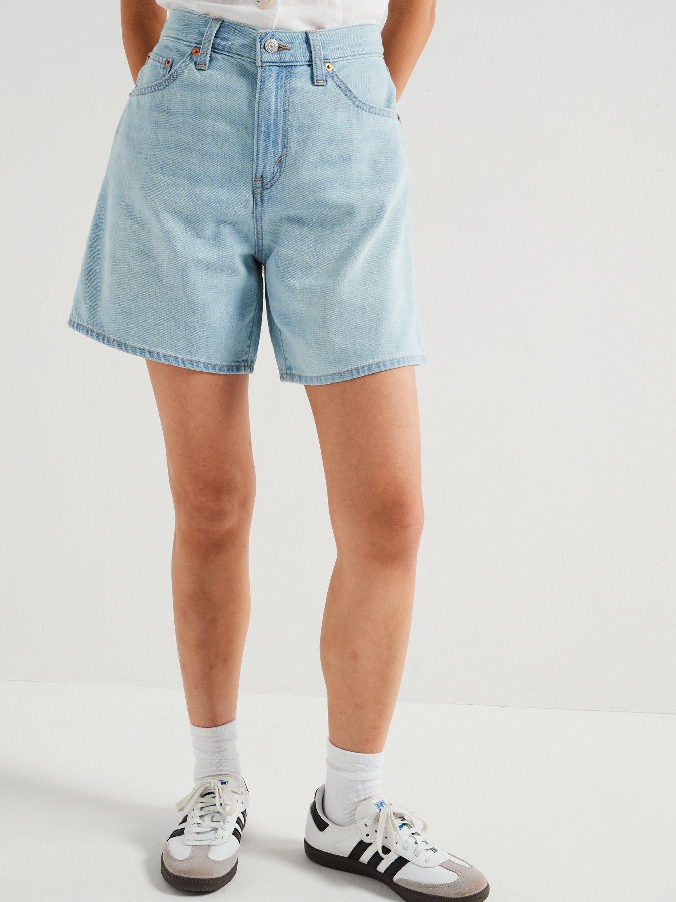 undefined High Rise Baggy Linen+ Denim Shorts - Blue