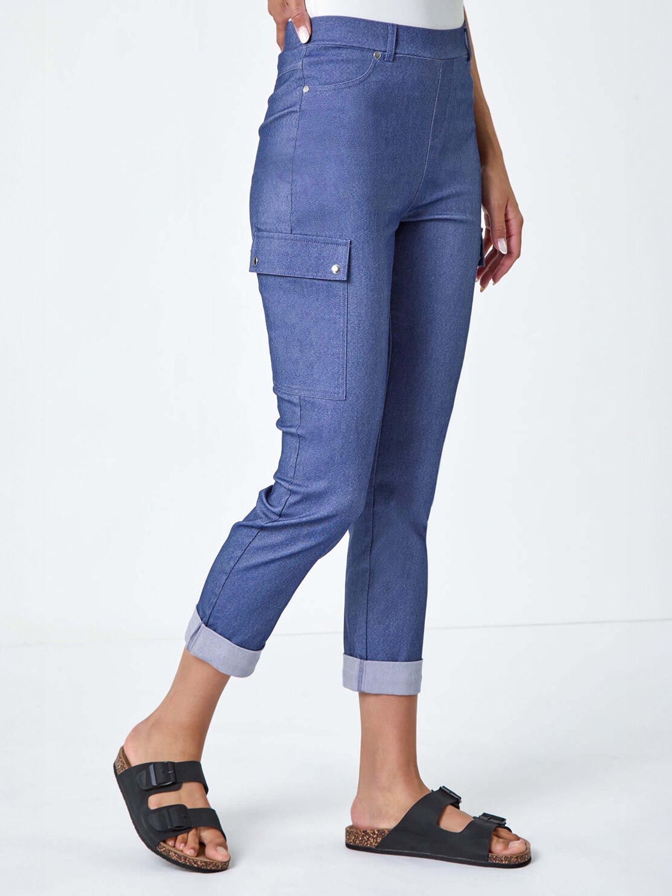 undefined Turn Up Stretch Cargo Trousers - Navy