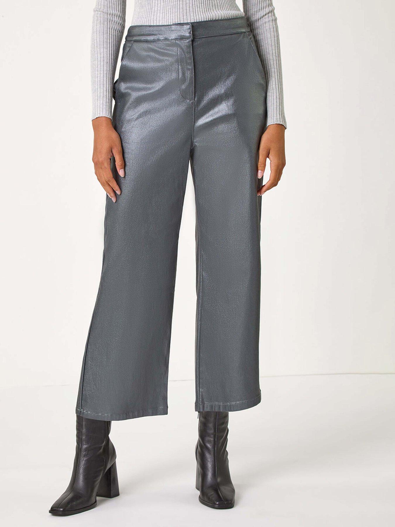 Roman Metallic Coated Wide Leg Cropped Trouser - Grey