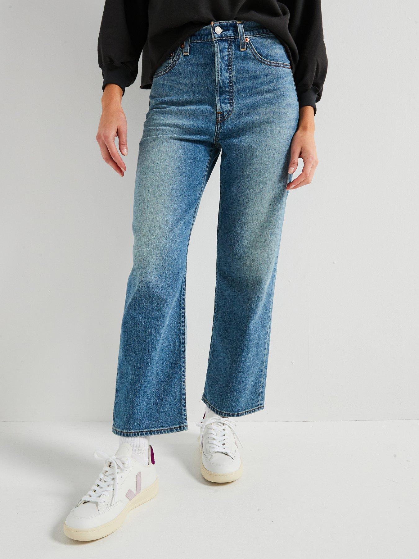 undefined Ribcage Straight Ankle Cotton Linen Jeans - Blue