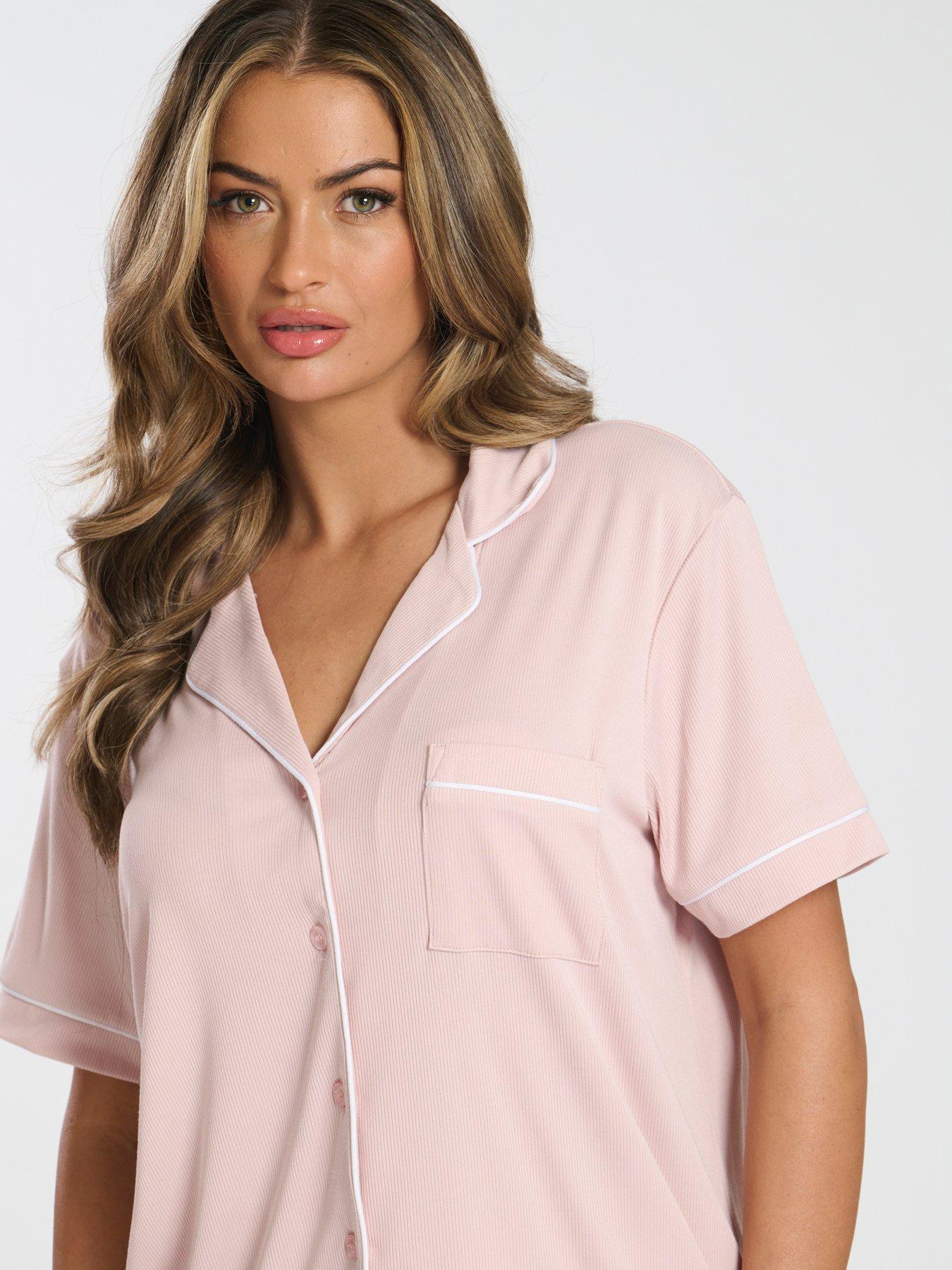 Image 4 of 4 of Loungeable Super Soft Jersey Rib Short Sleeve Pyjama Set - Pink