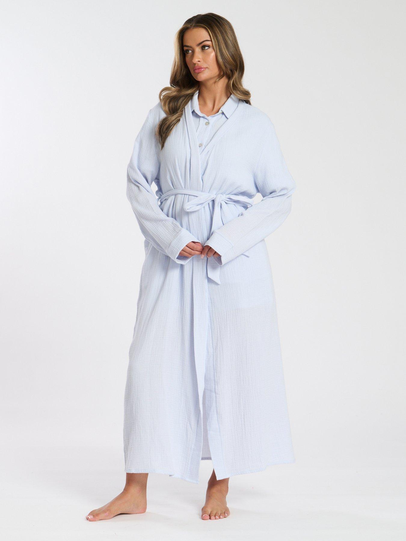 undefined Cotton Waffle Robe - Blue