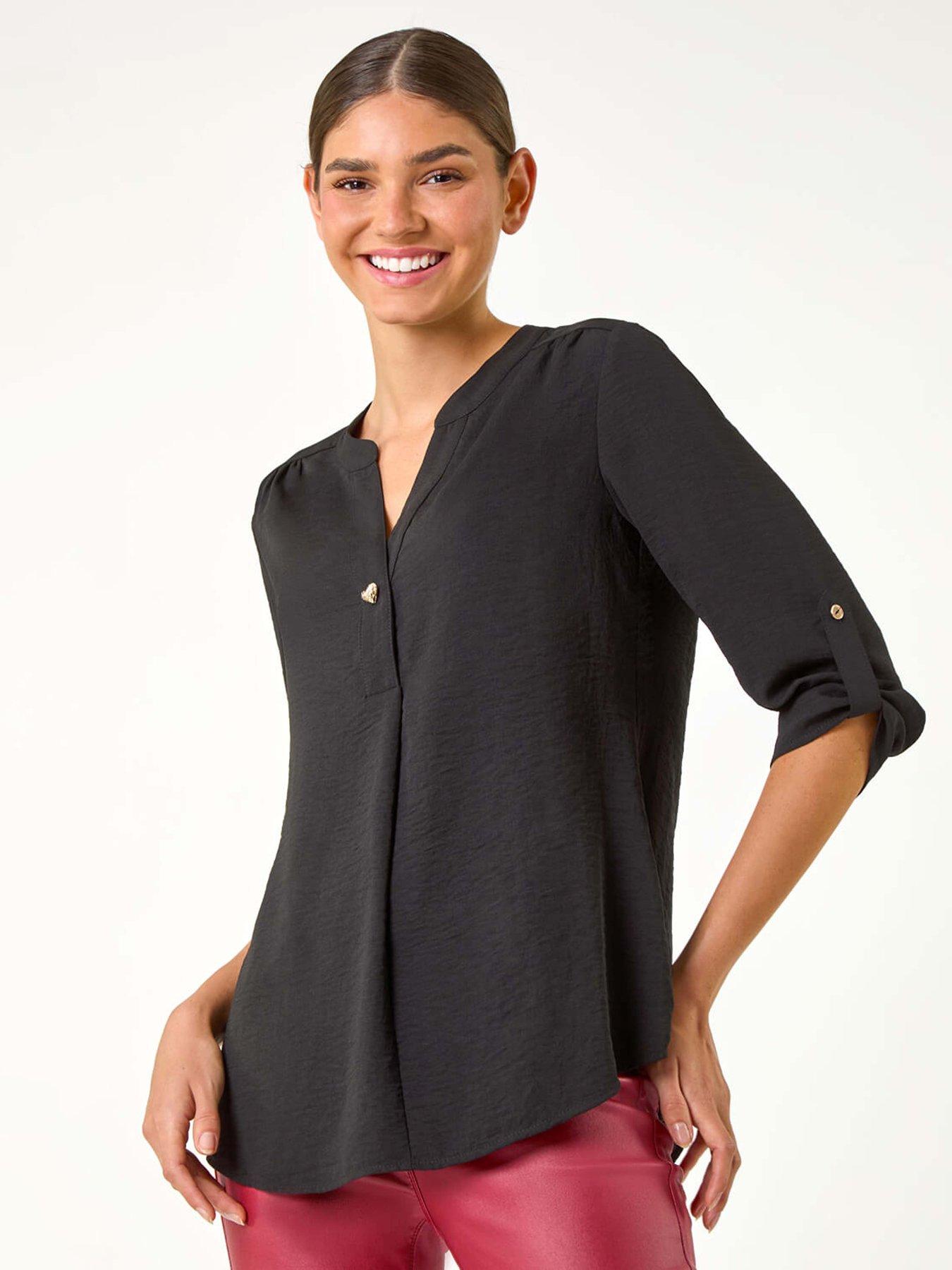 Image 1 of 5 of Roman Heart Button Detail Shirt - Black
