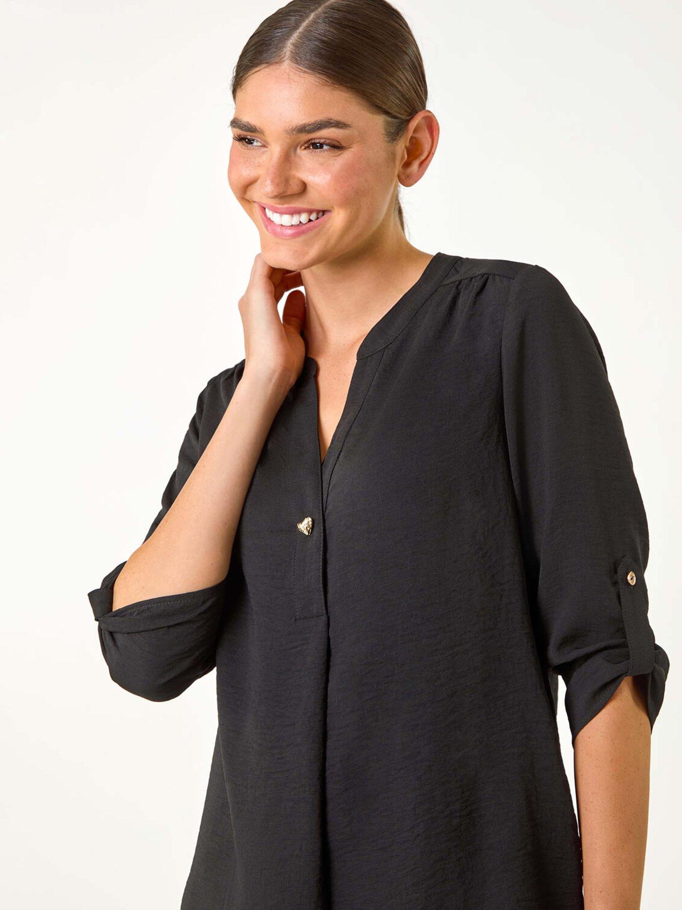 Image 4 of 5 of Roman Heart Button Detail Shirt - Black