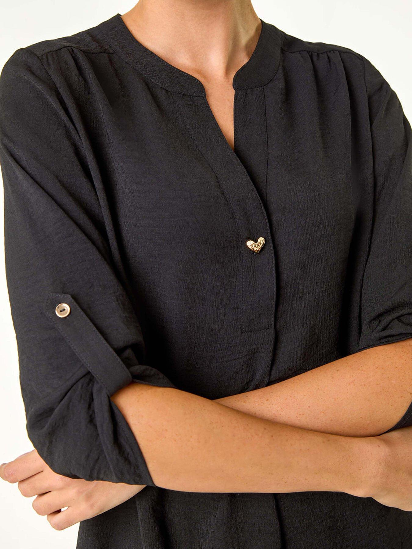 Image 5 of 5 of Roman Heart Button Detail Shirt - Black