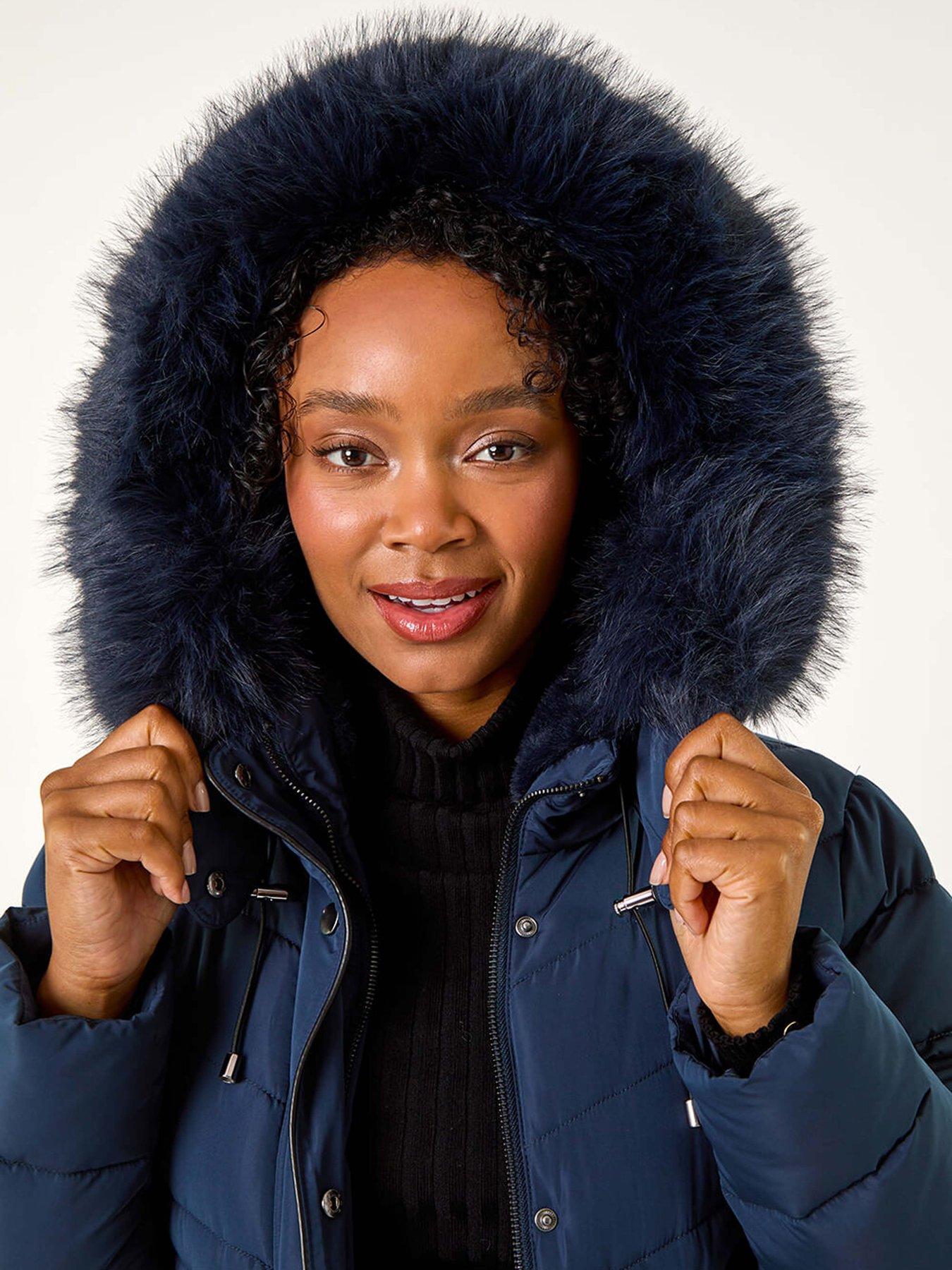 Roman Petite Hooded Longline Quilted Coat Navy Very