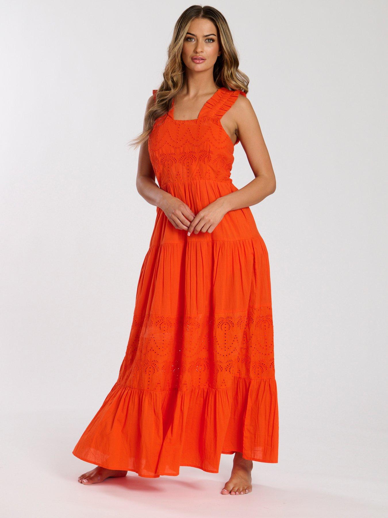 undefined Palm Broderie Tie Back Maxi Dress - Orange