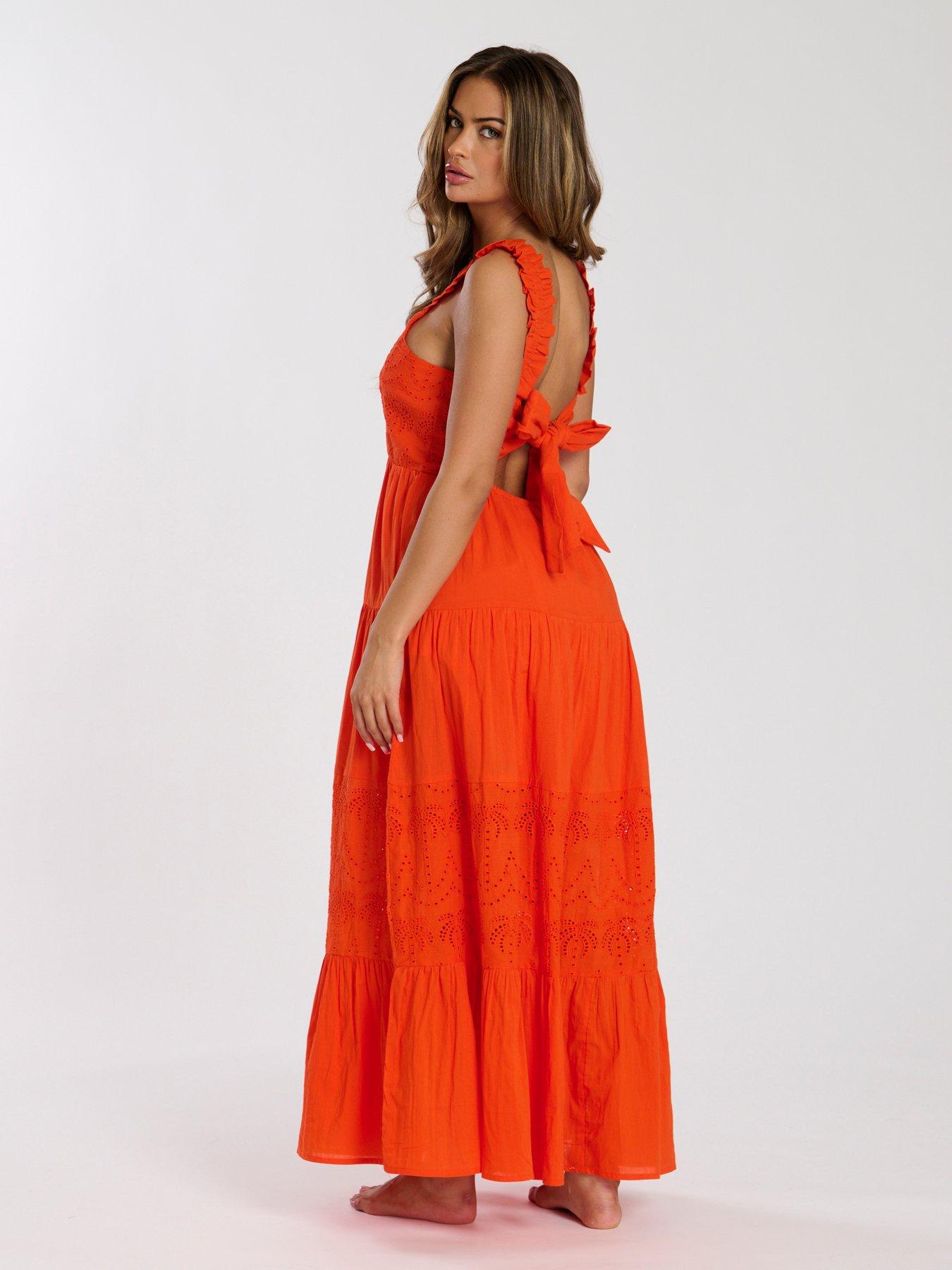 Image 2 of 3 of South Beach Palm Broderie Tie Back Maxi Dress - Orange