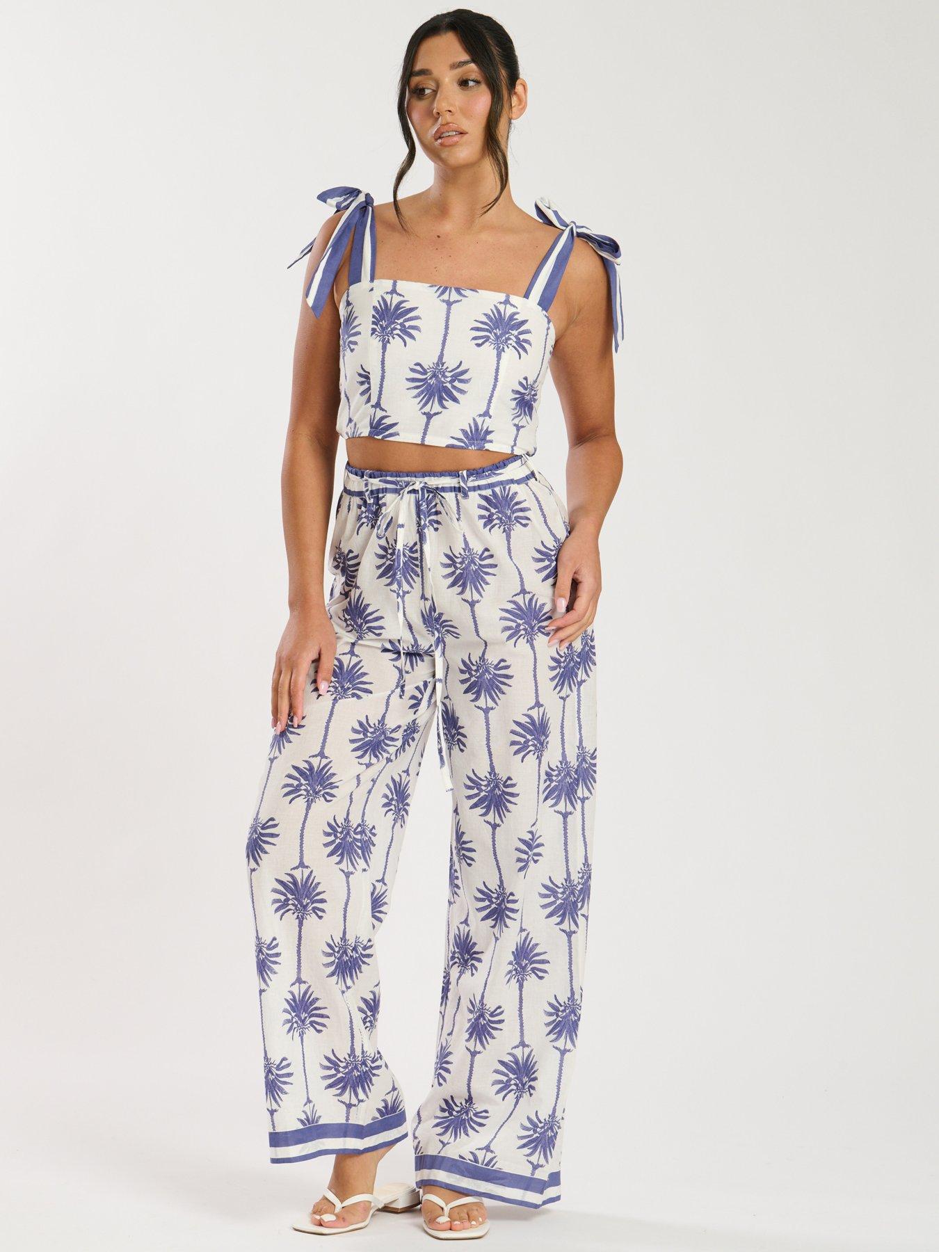 undefined Printed Tie Shoulder Top - White