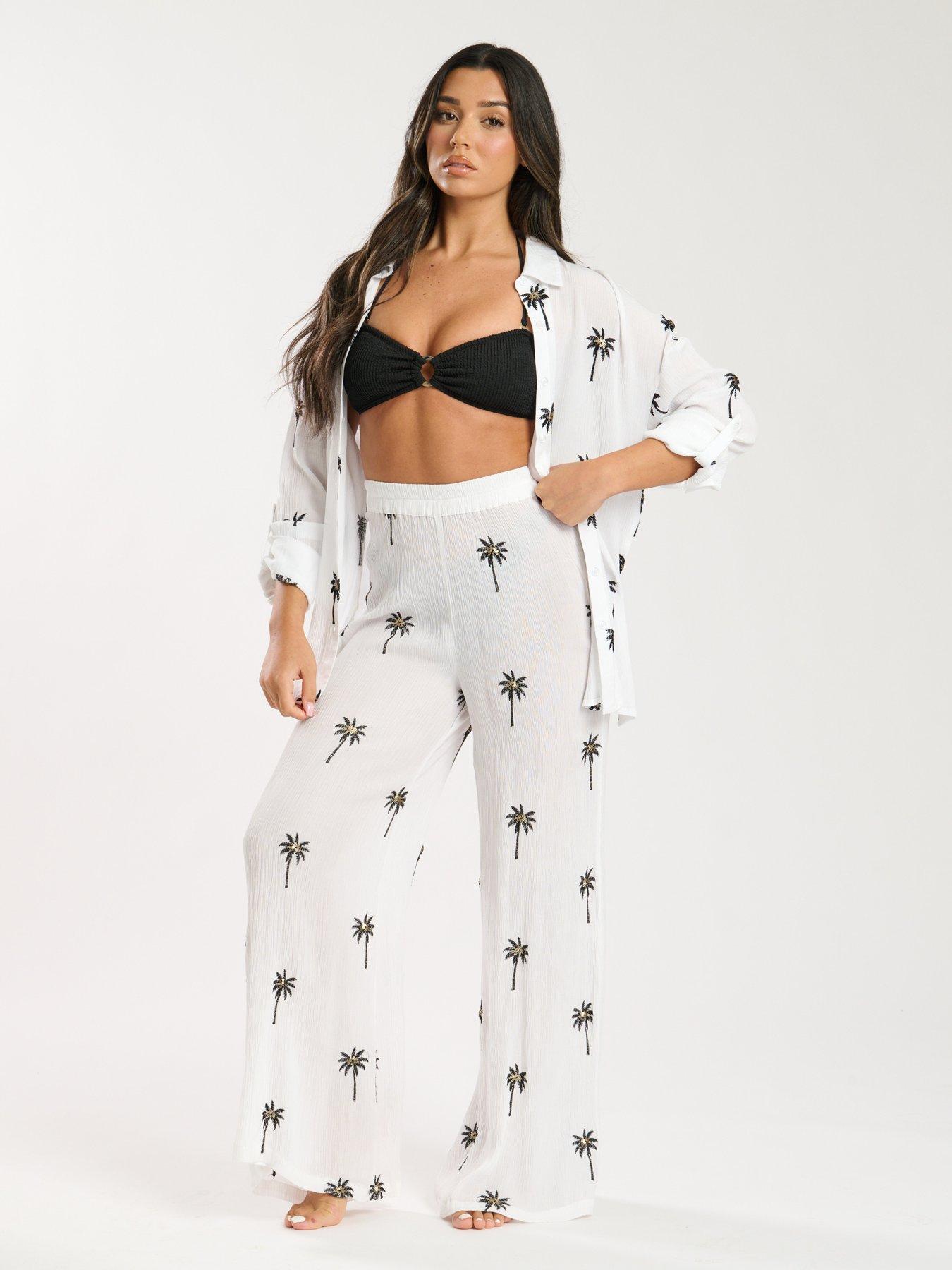 Image 1 of 6 of South Beach Embroidered Beach Pant - White