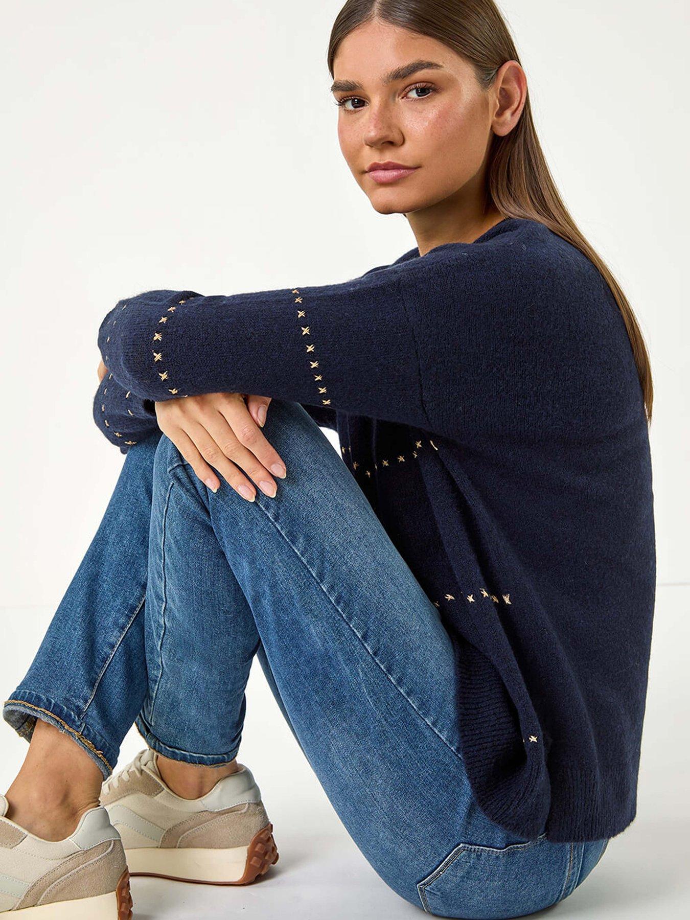 Image 4 of 5 of Roman Shimmer Detail Knit Jumper - Blue