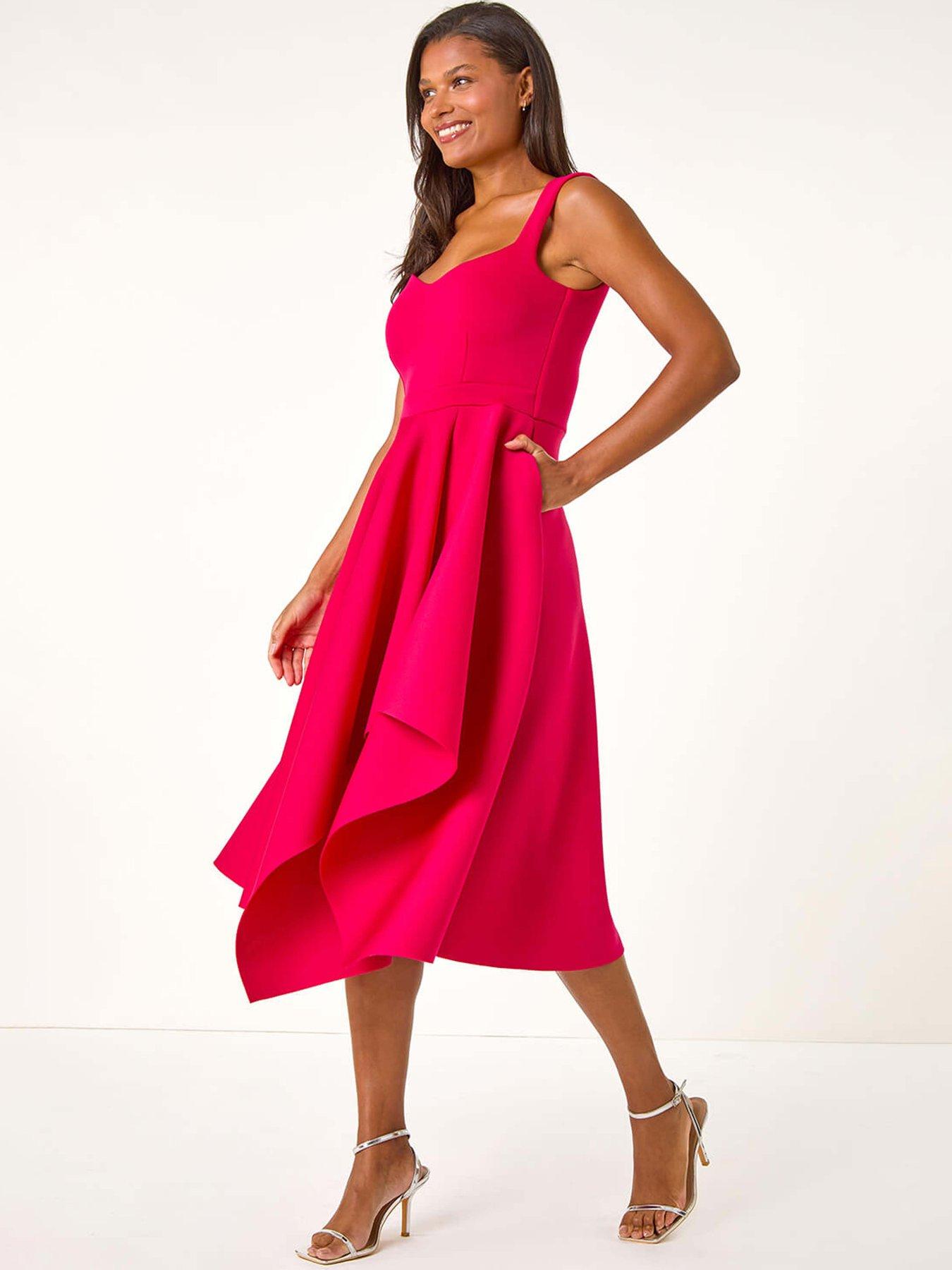 Roman Asymmetric Flared Hem Midi Dress - Pink | Very