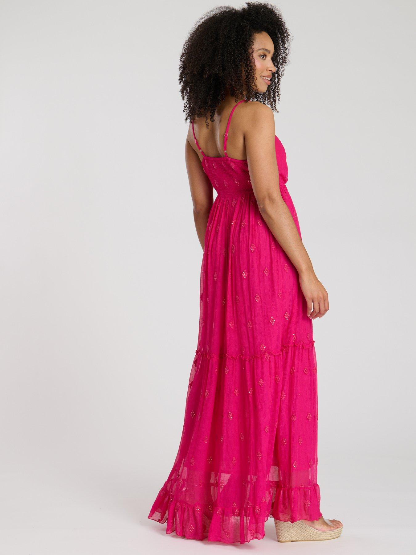 Image 2 of 3 of South Beach Sequin Detail Cami Maxi Dress - Pink