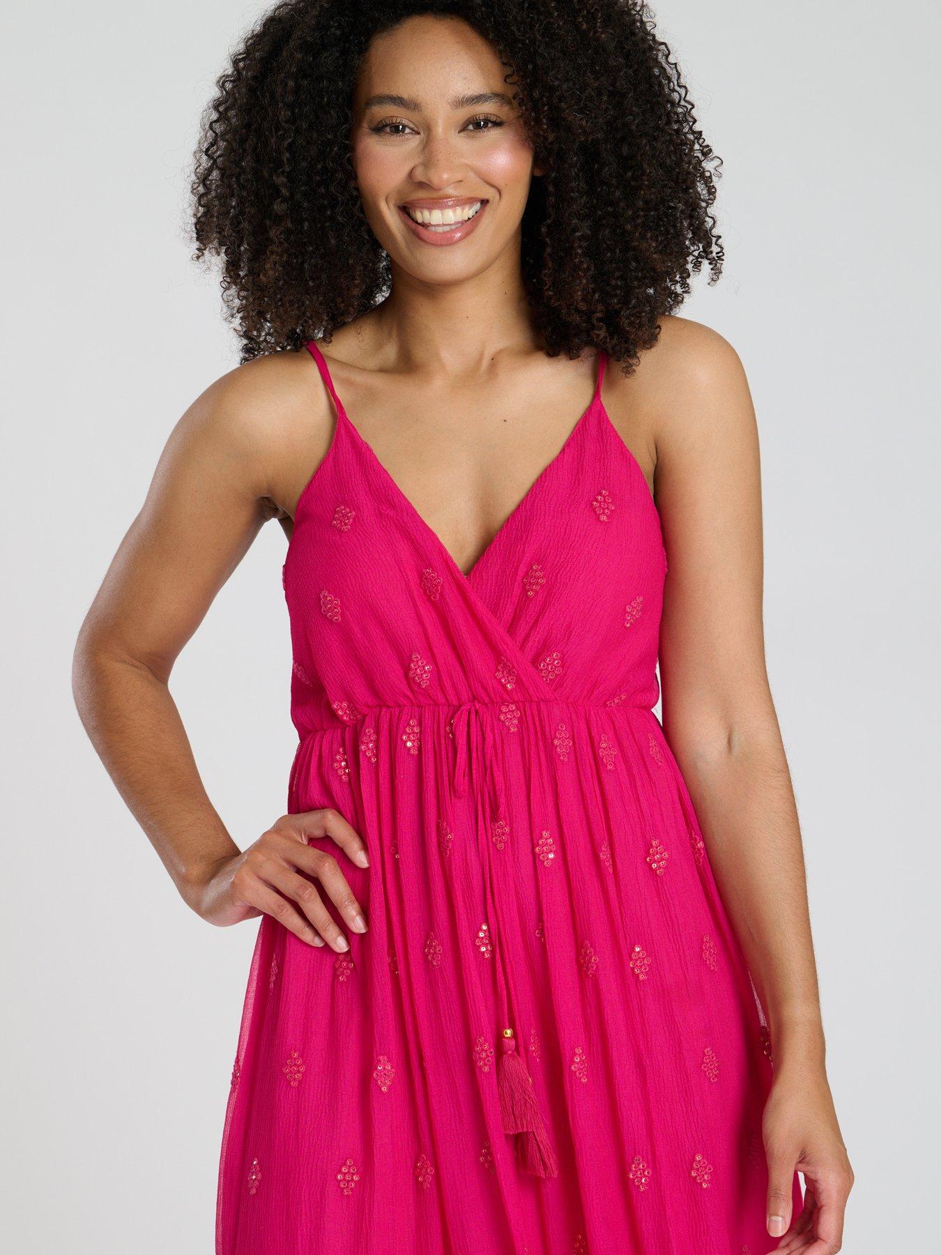 Image 3 of 3 of South Beach Sequin Detail Cami Maxi Dress - Pink