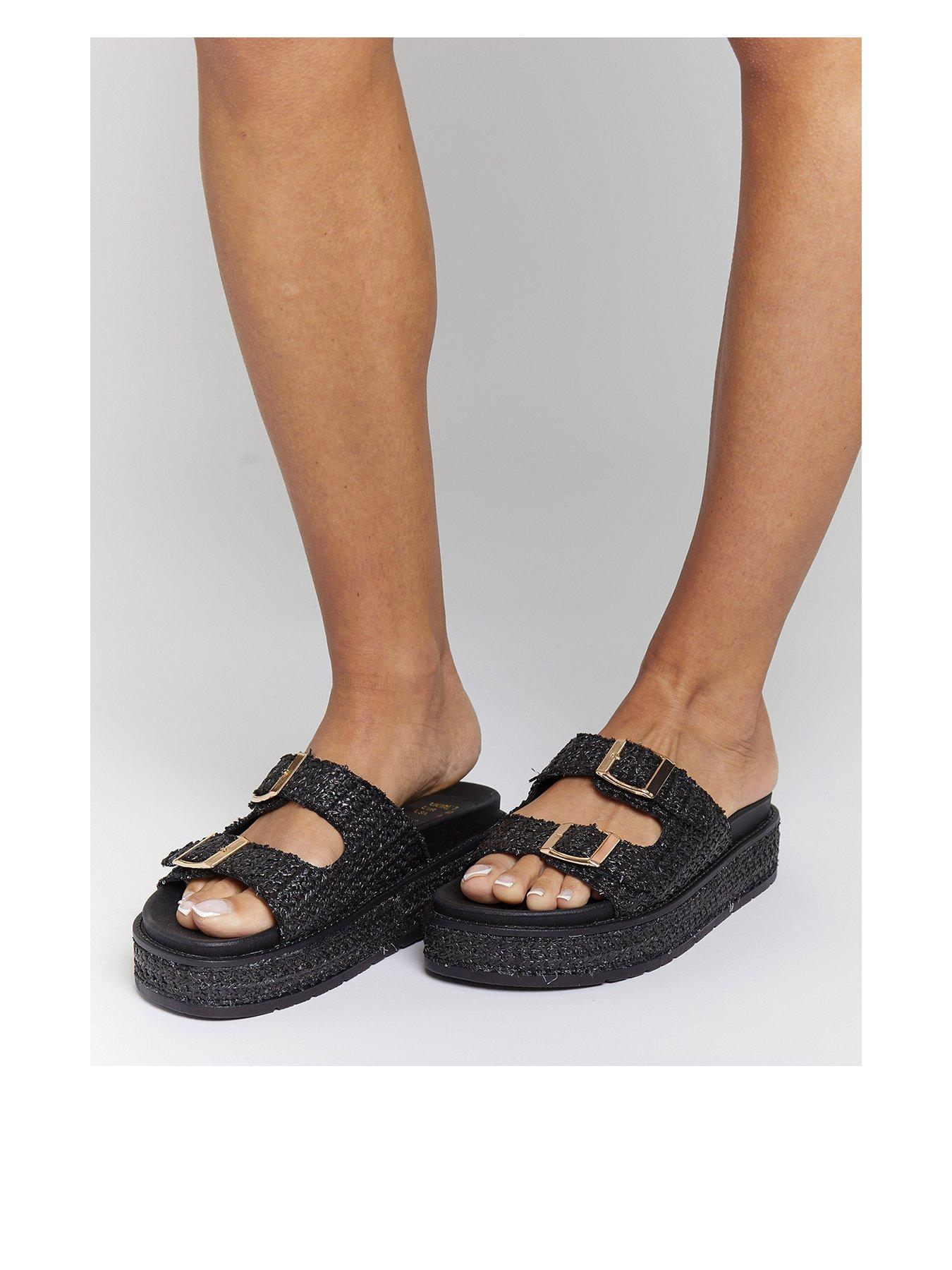 South Beach Double Buckle Platform Wedges - Black