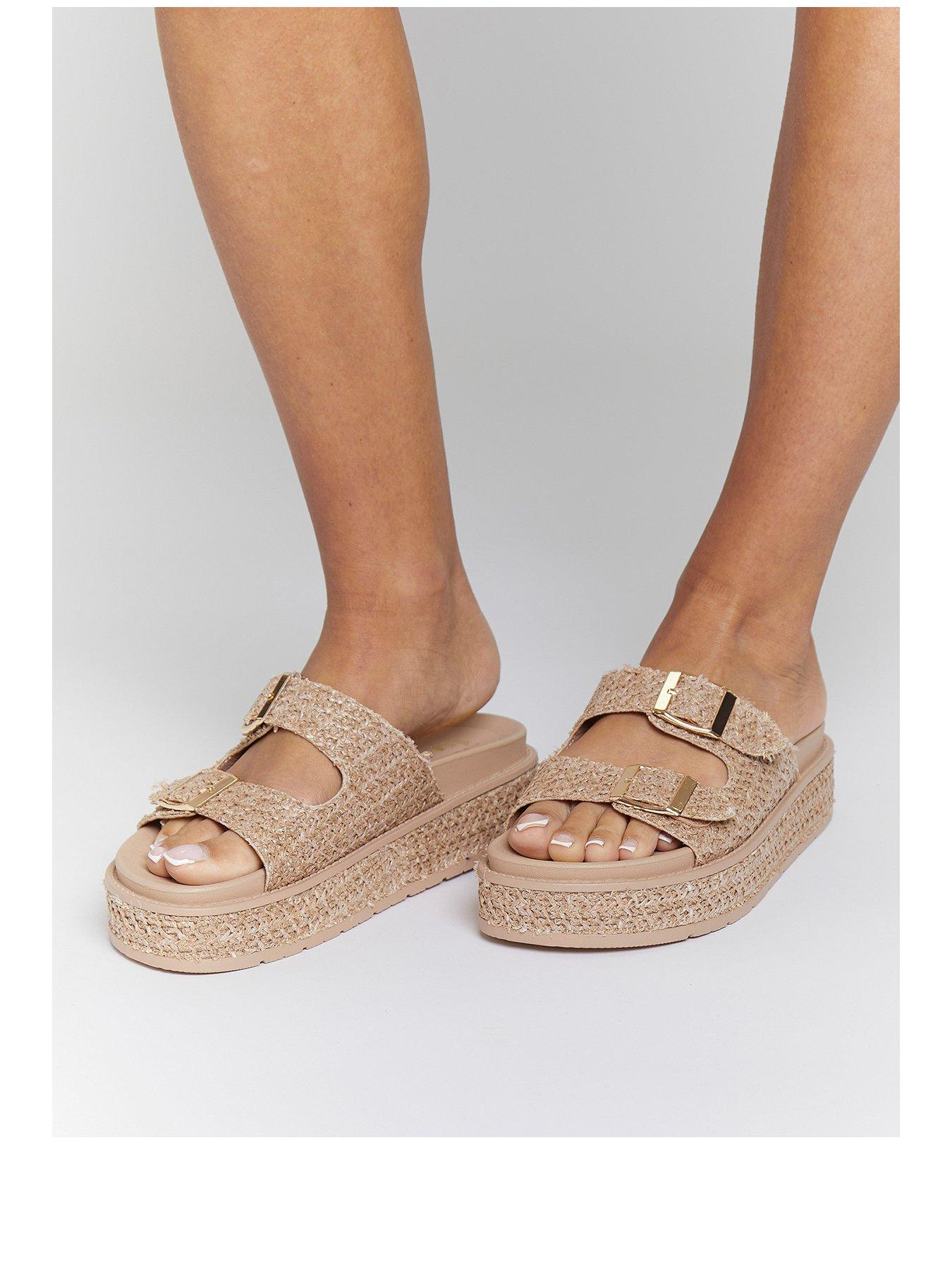 undefined Double Buckle Platform Wedges - Gold Sand