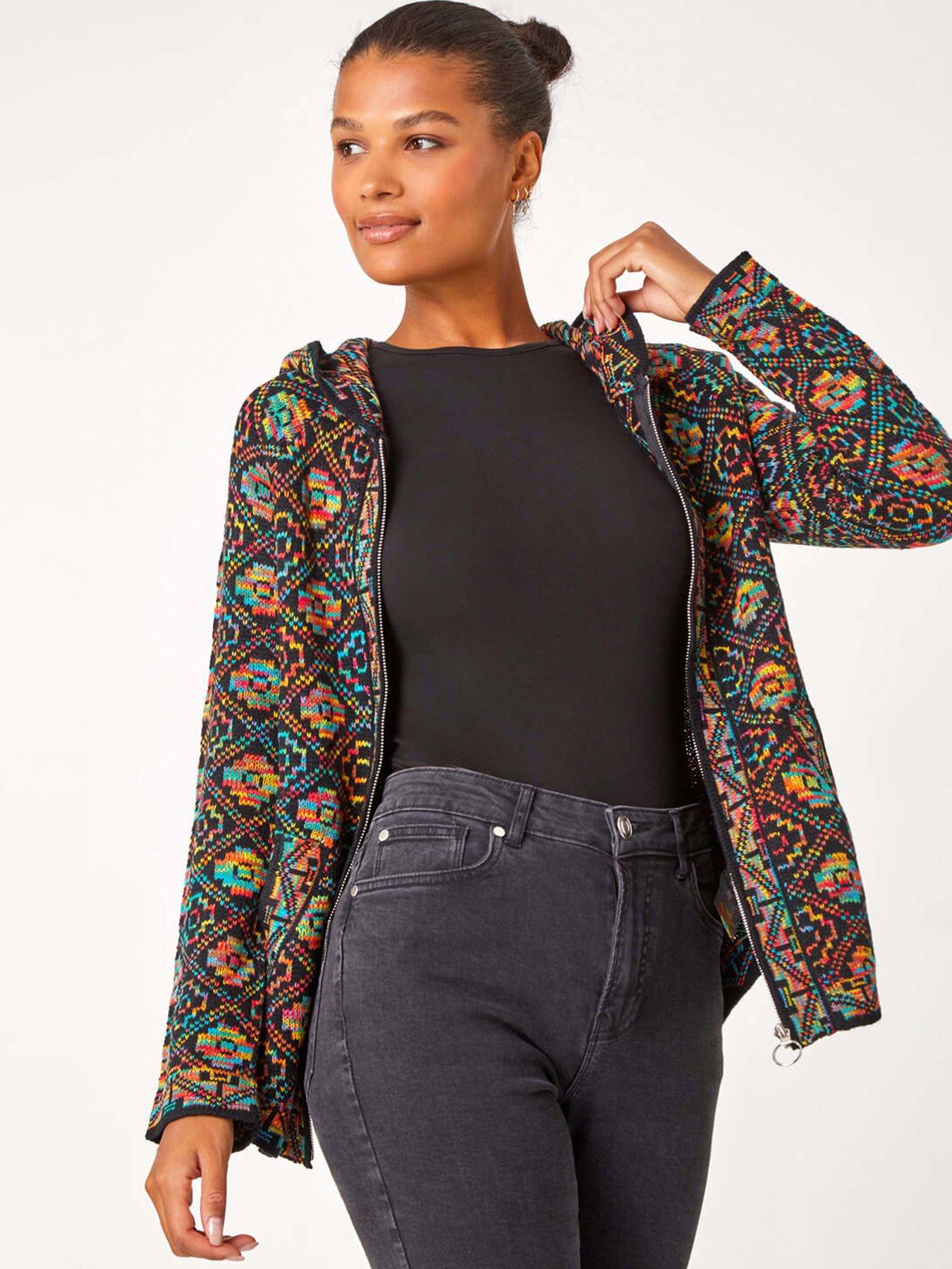 Roman Aztec Zip Front Hooded Cardigan - Multi | Very