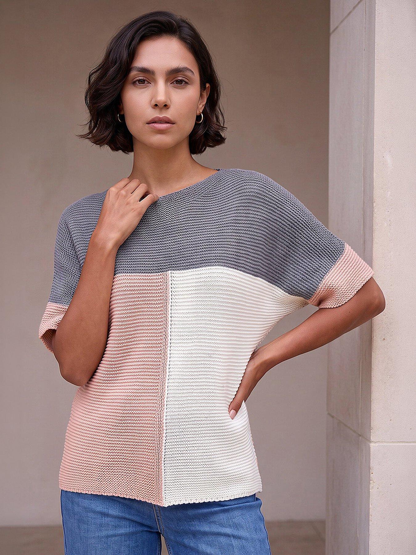 Roman Colour Block Knitted Jumper, Pink, Size L, Women