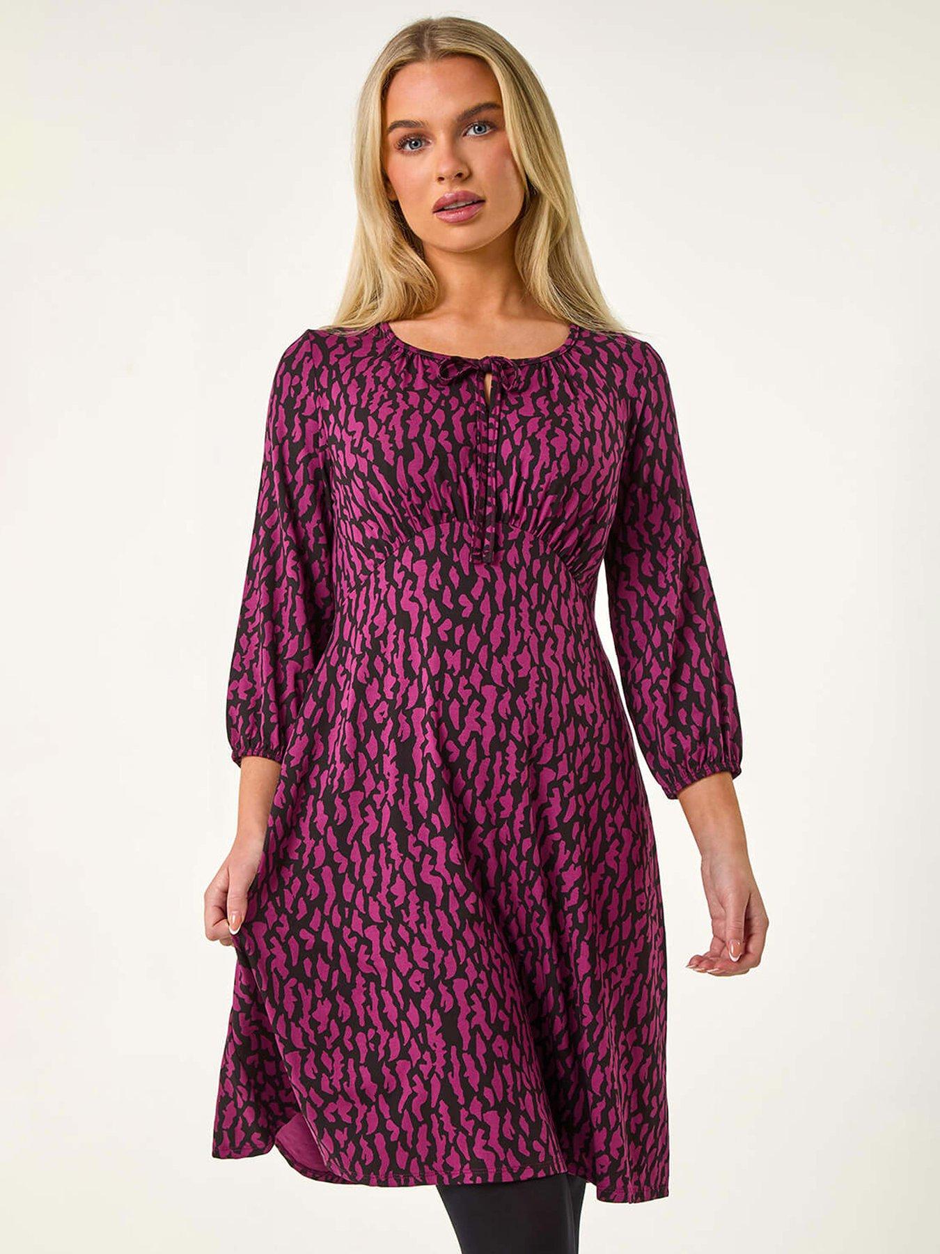 Roman Petite Abstract Tie Front Stretch Jersey Dress - Purple