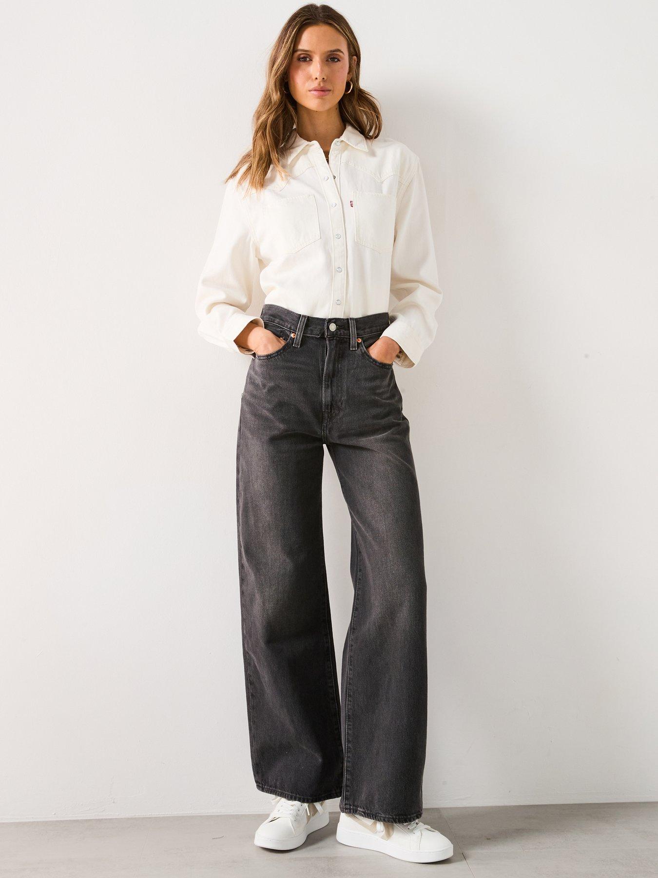 Image 3 of 5 of Levi's Ribcage Wide Leg Jeans - Swipe Up Black
