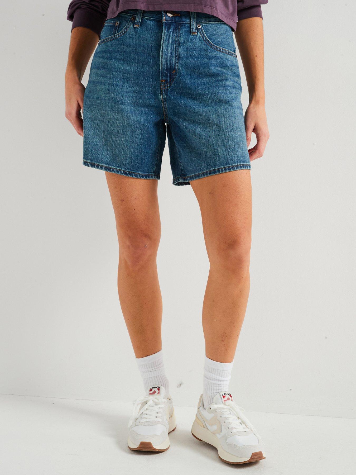 undefined High Rise Baggy Linen+ Denim Shorts - Blue
