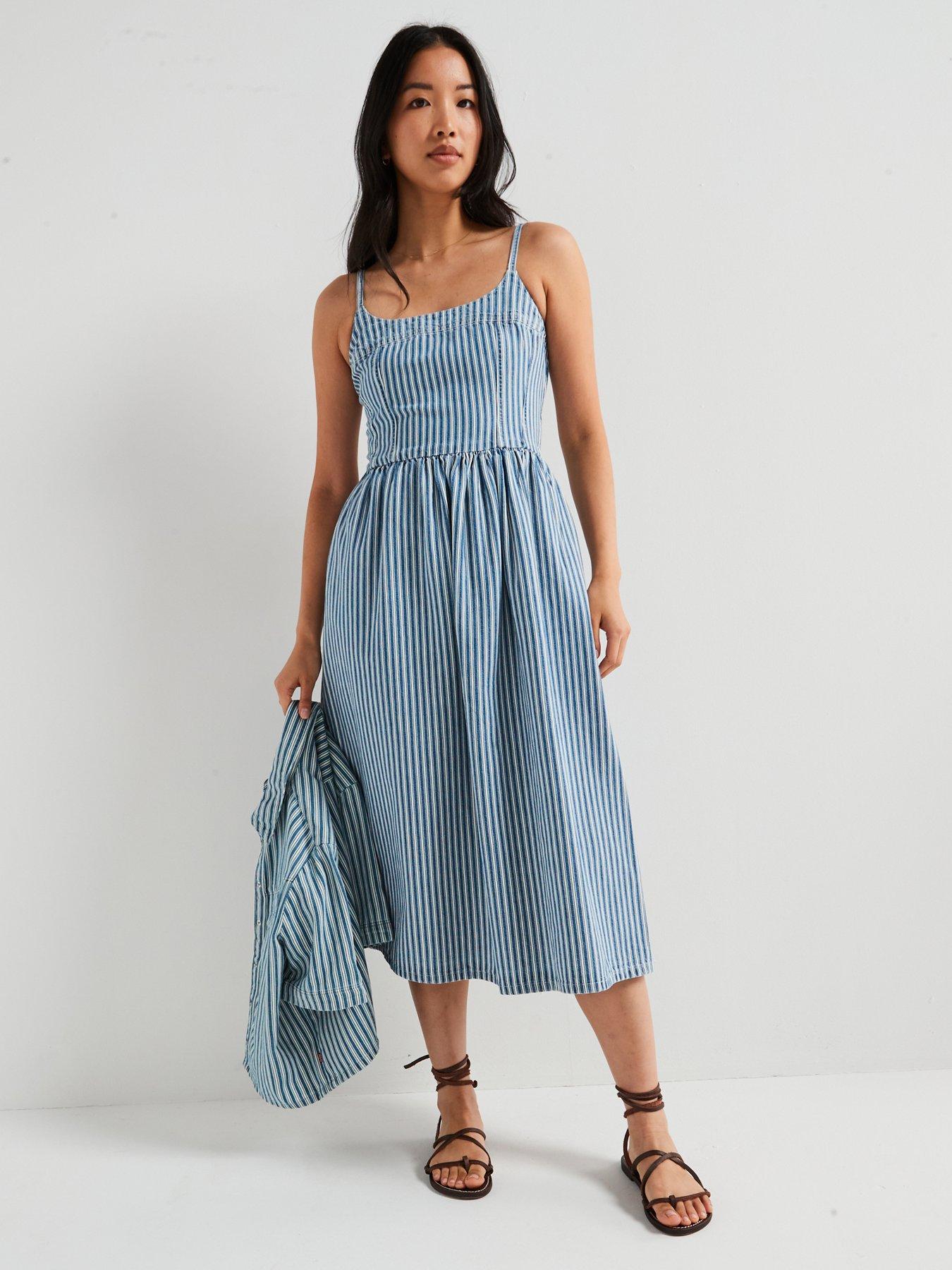 undefined Alessie Bustier Dress - Mischa Stripe Denim