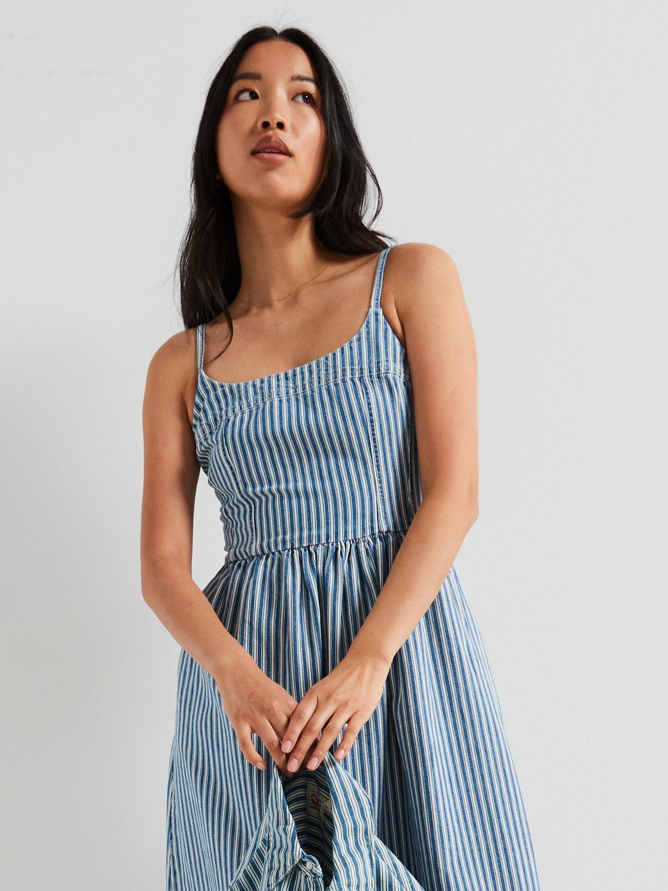undefined Alessie Bustier Dress - Mischa Stripe Denim