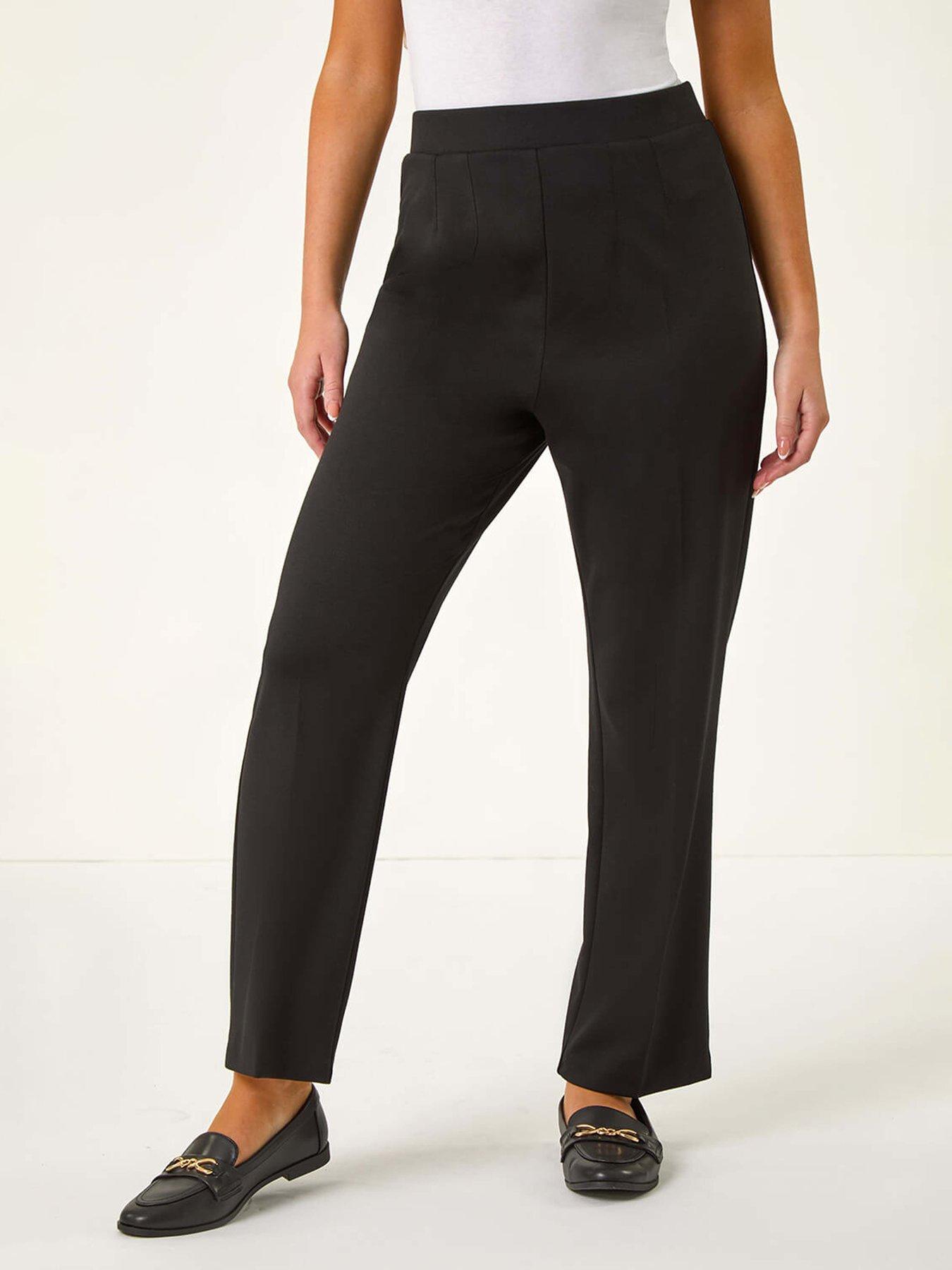 Roman Petite Straight Leg Ponte Stretch Trouser, Black, Size 12P, Women