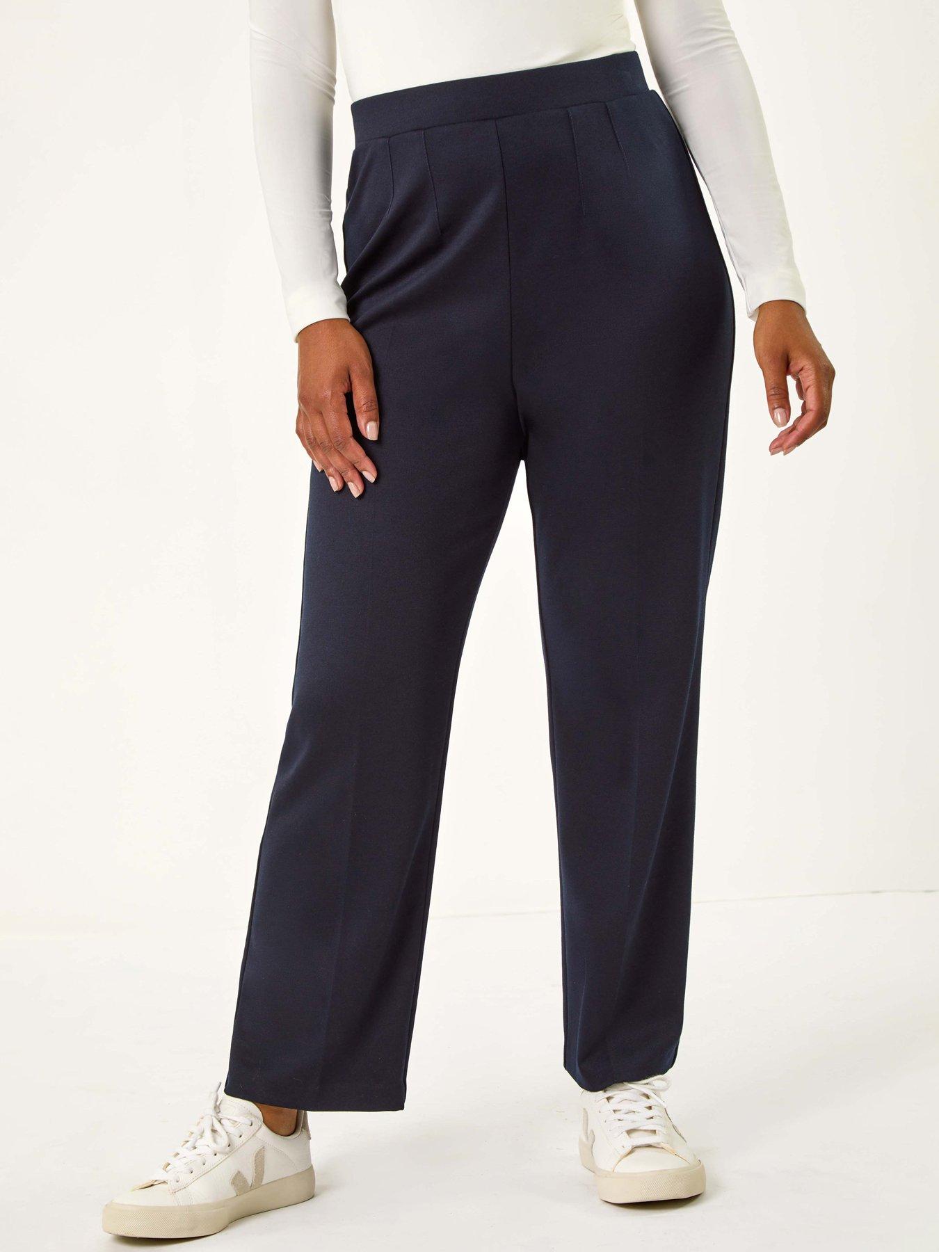 undefined Petite Straight Leg Ponte Stretch Trouser - Navy