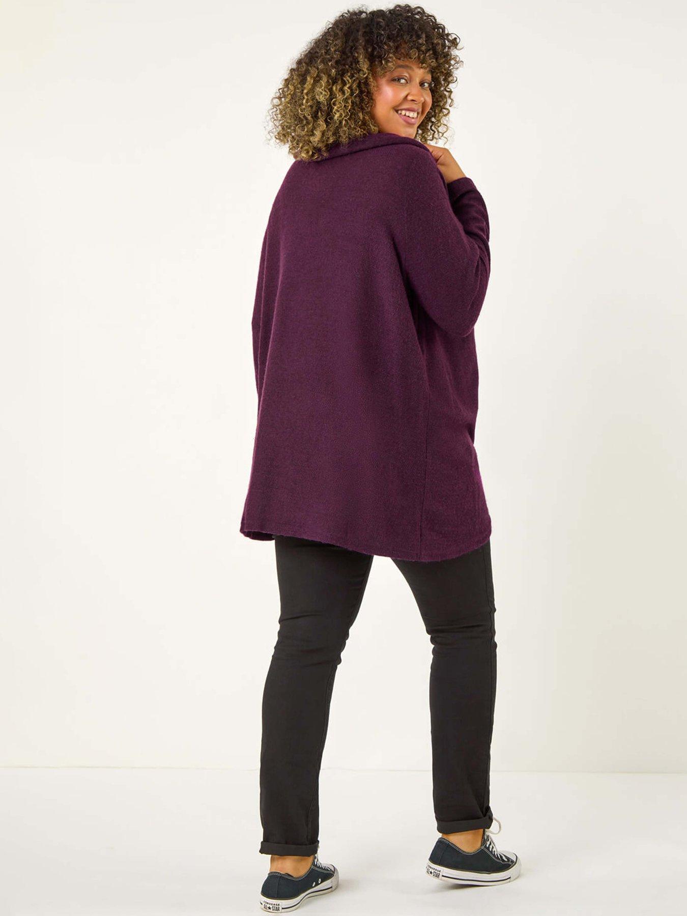 Roman Curve Cowl Neck Button Wrap Top - Purple | Very