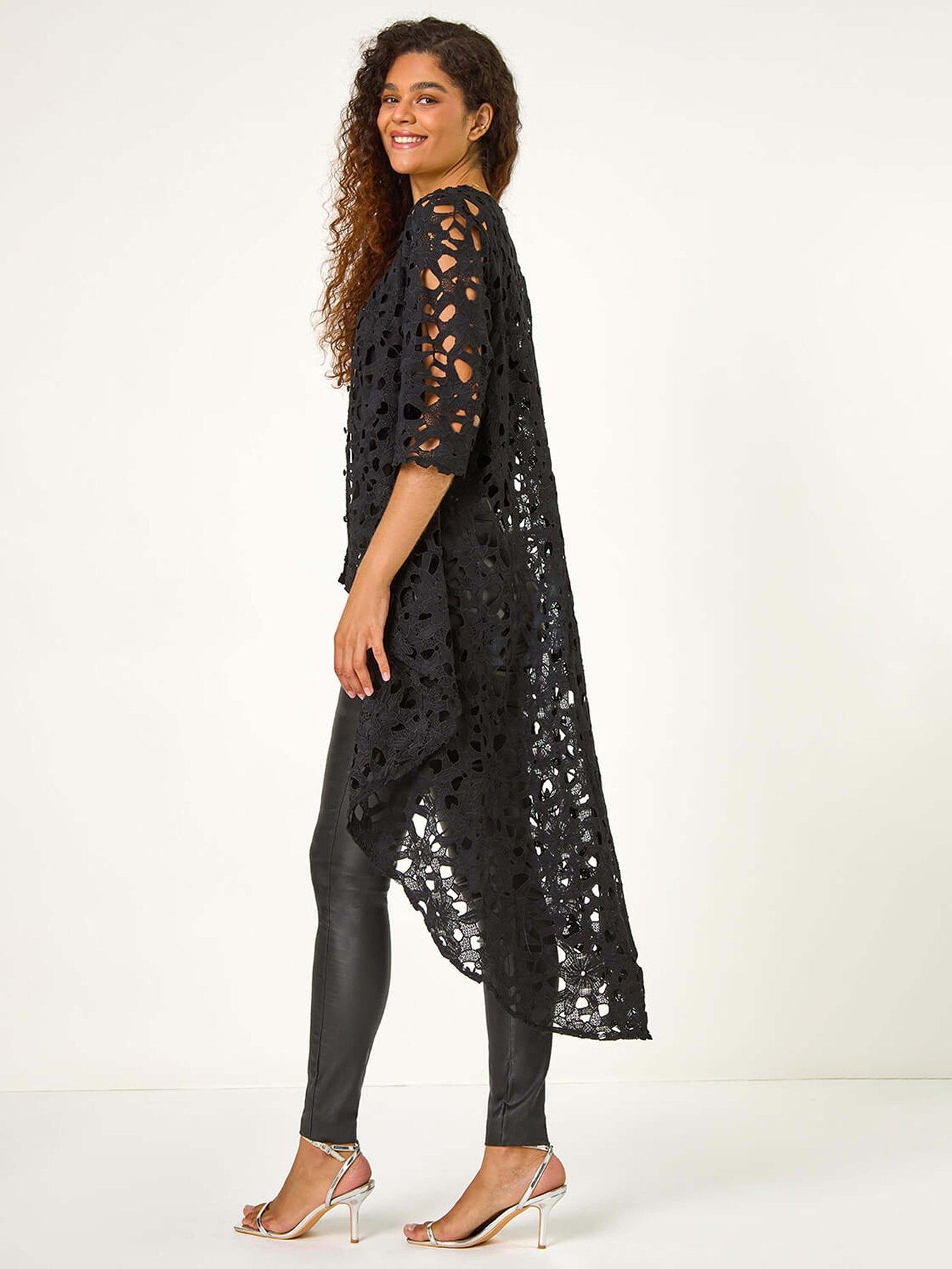 Black Lace Long Sleeve Button Blouse with Ruffles for Women - Olimpia